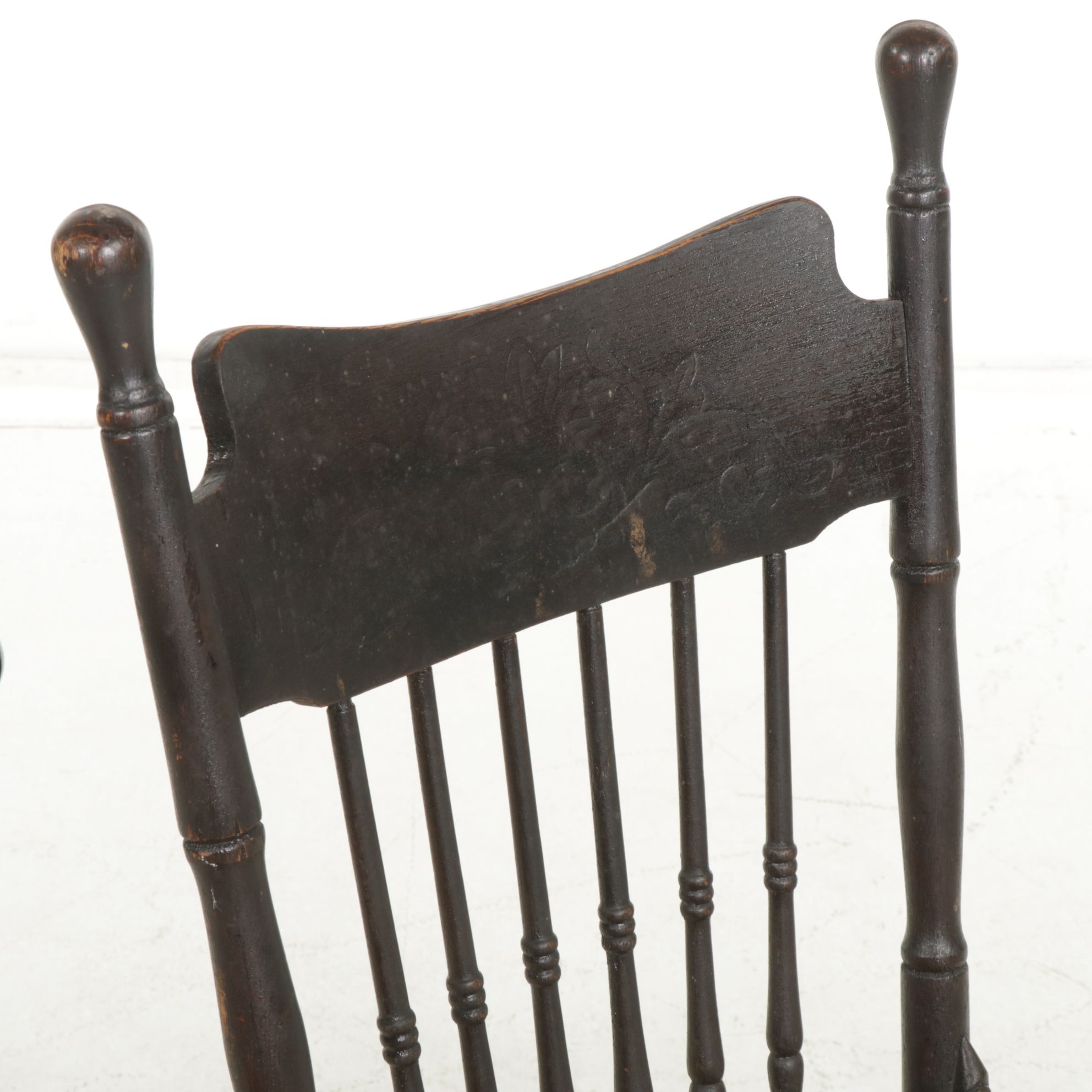 Black Finished Wing-Back Windsor Side Chair and Another Chair