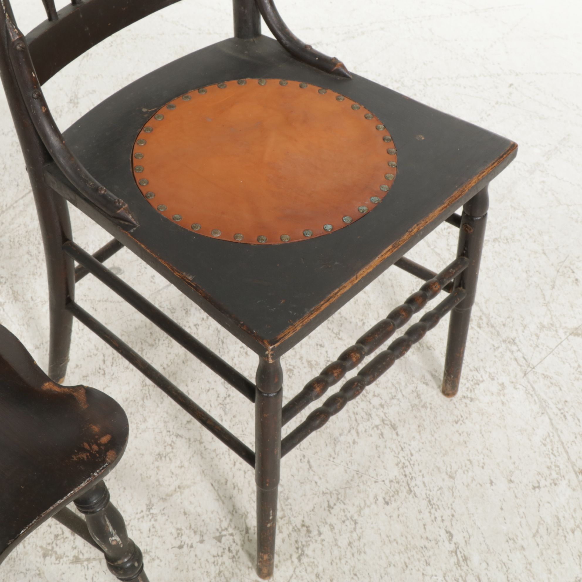 Black Finished Wing-Back Windsor Side Chair and Another Chair