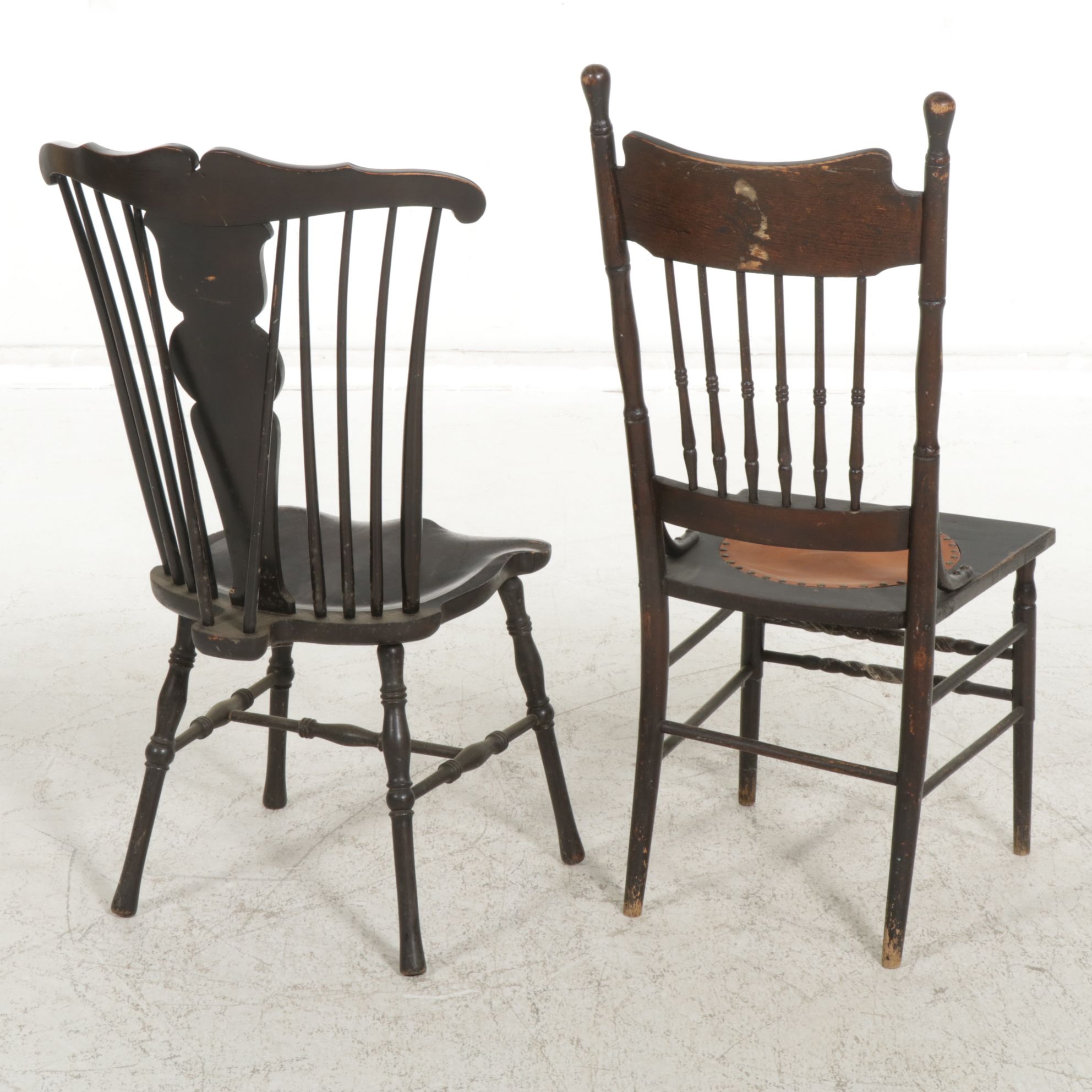 Black Finished Wing-Back Windsor Side Chair and Another Chair