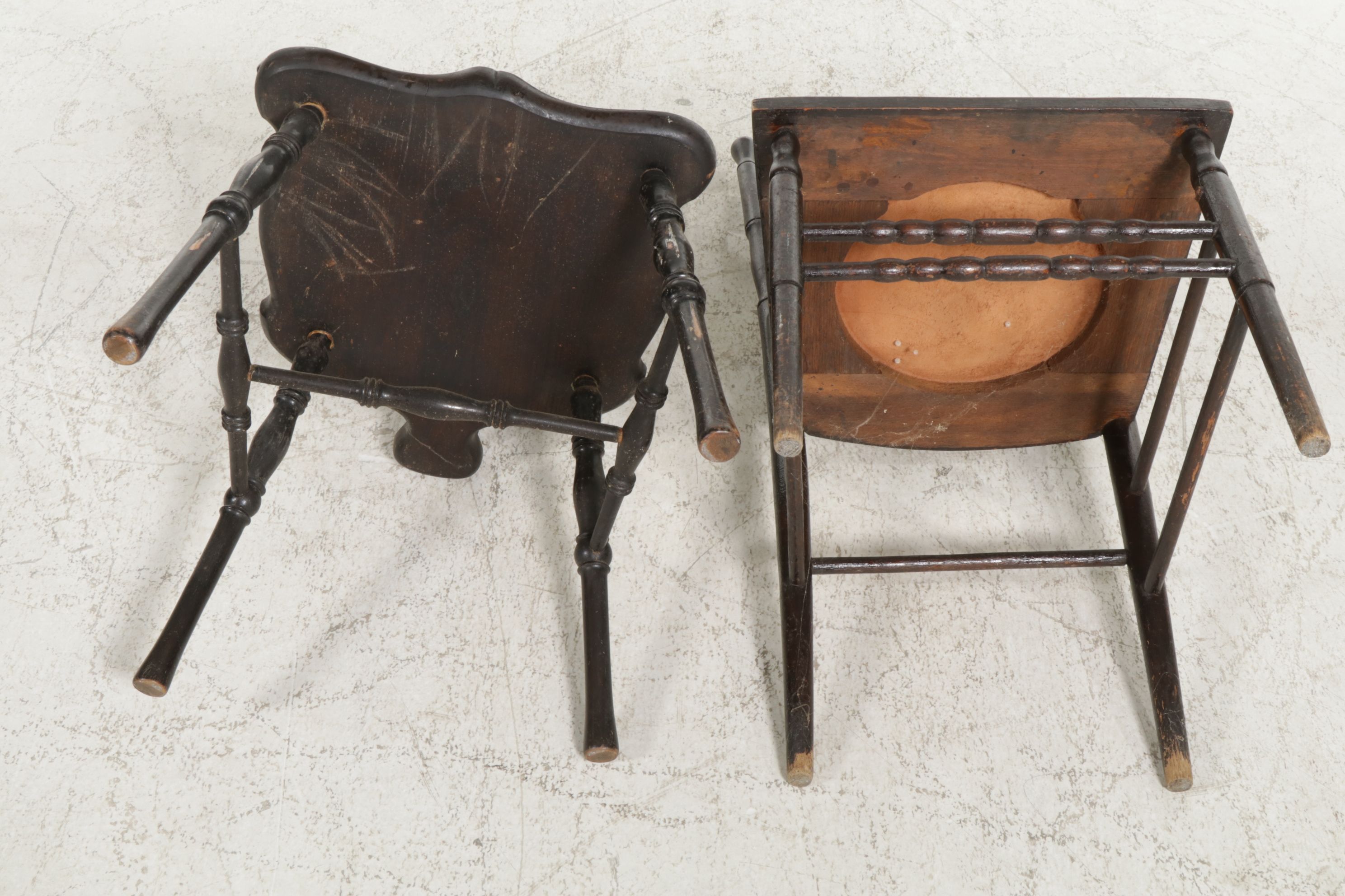 Black Finished Wing-Back Windsor Side Chair and Another Chair