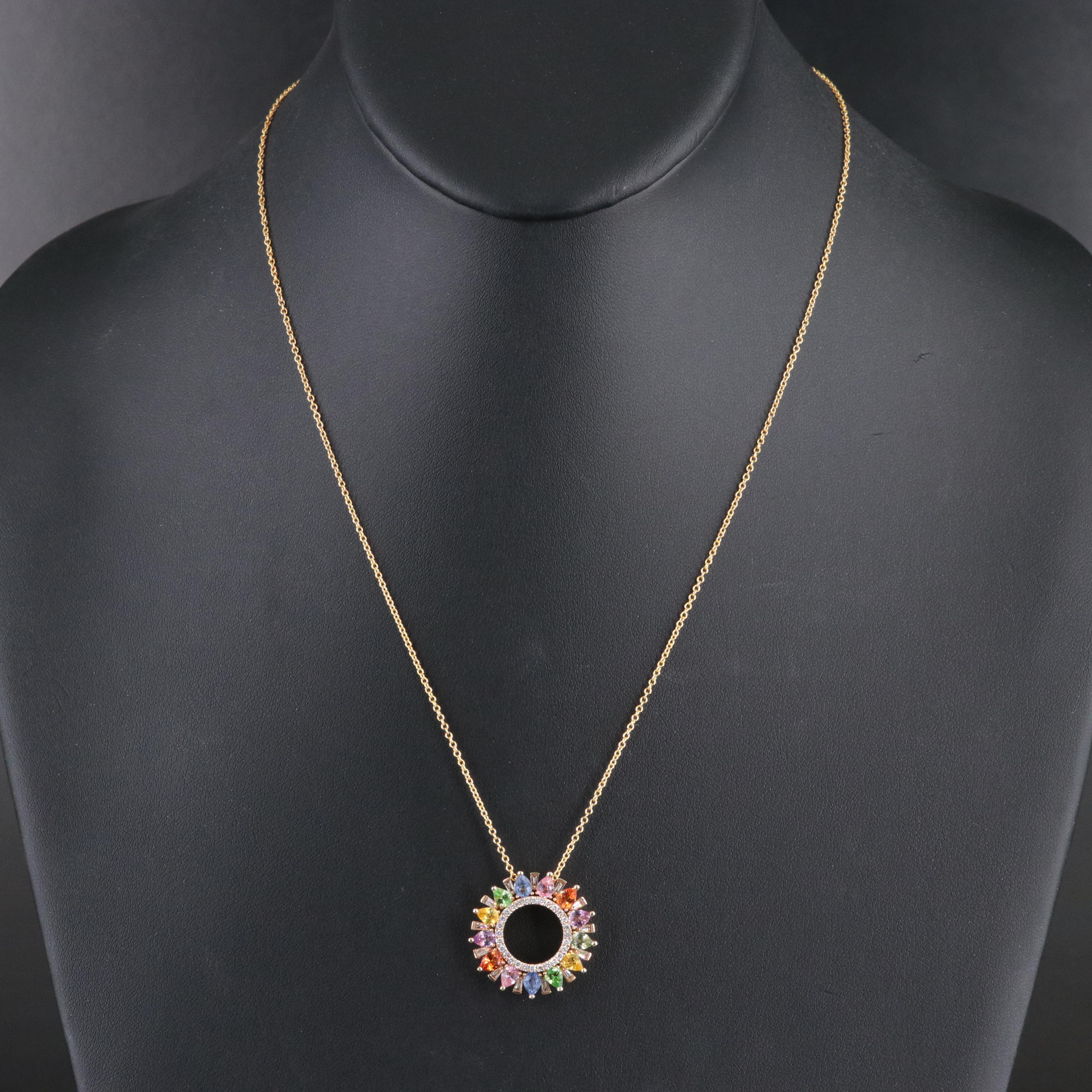 EFFY 14K Sapphire, Tsavorite and Diamond Round Pendant Necklace