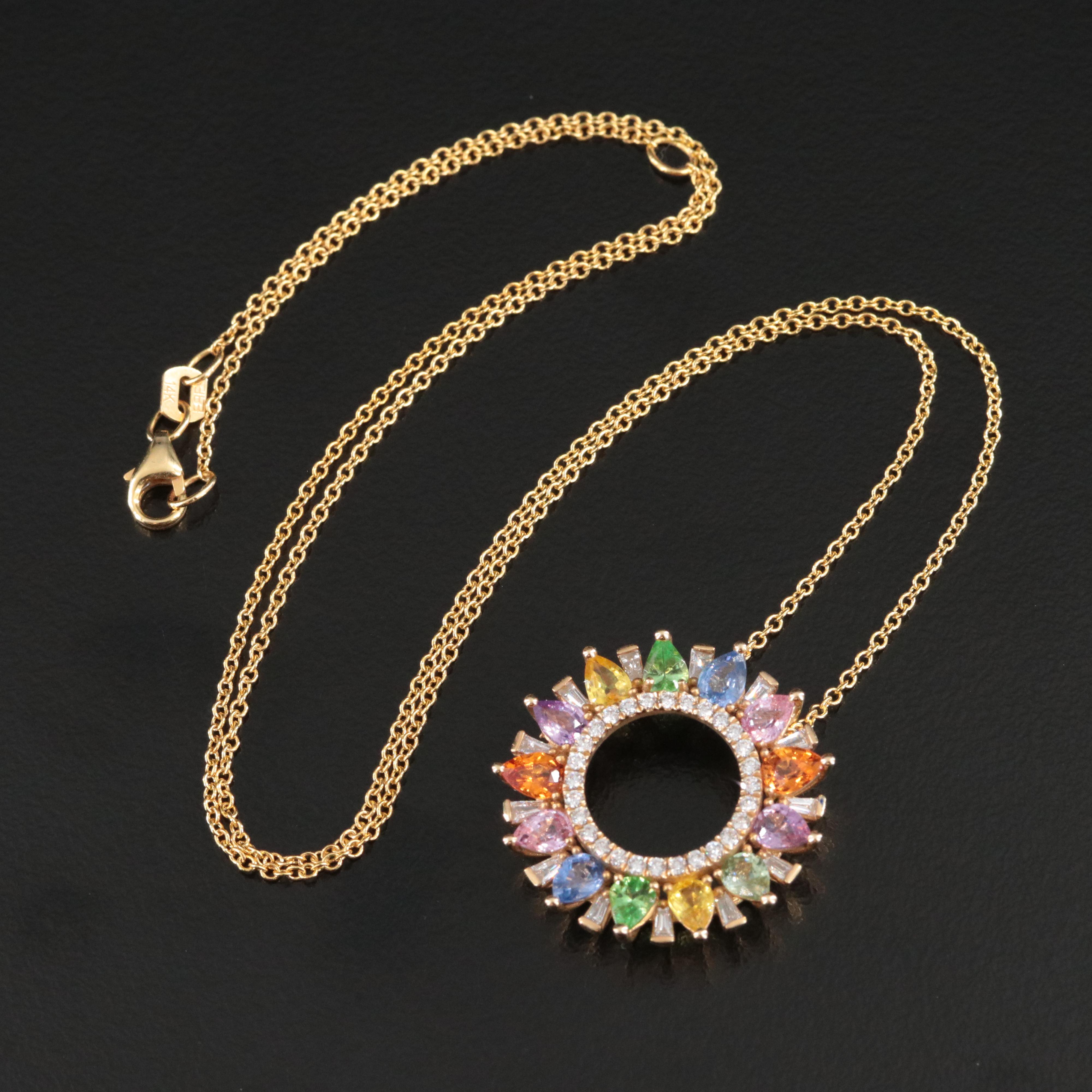 EFFY 14K Sapphire, Tsavorite and Diamond Round Pendant Necklace