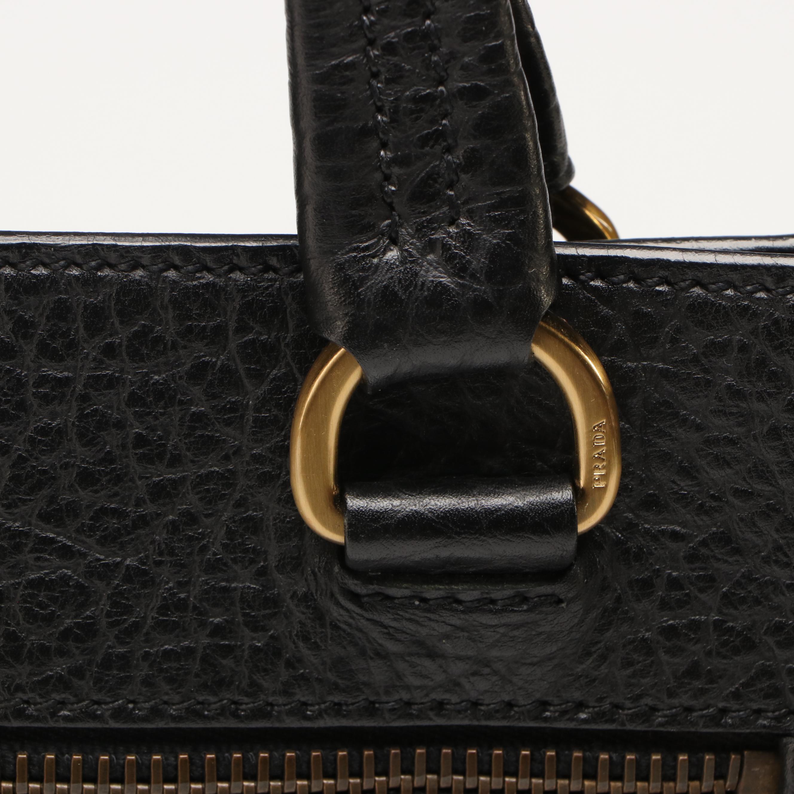 Prada Tessuto Black Leather and Nylon Tote Bag