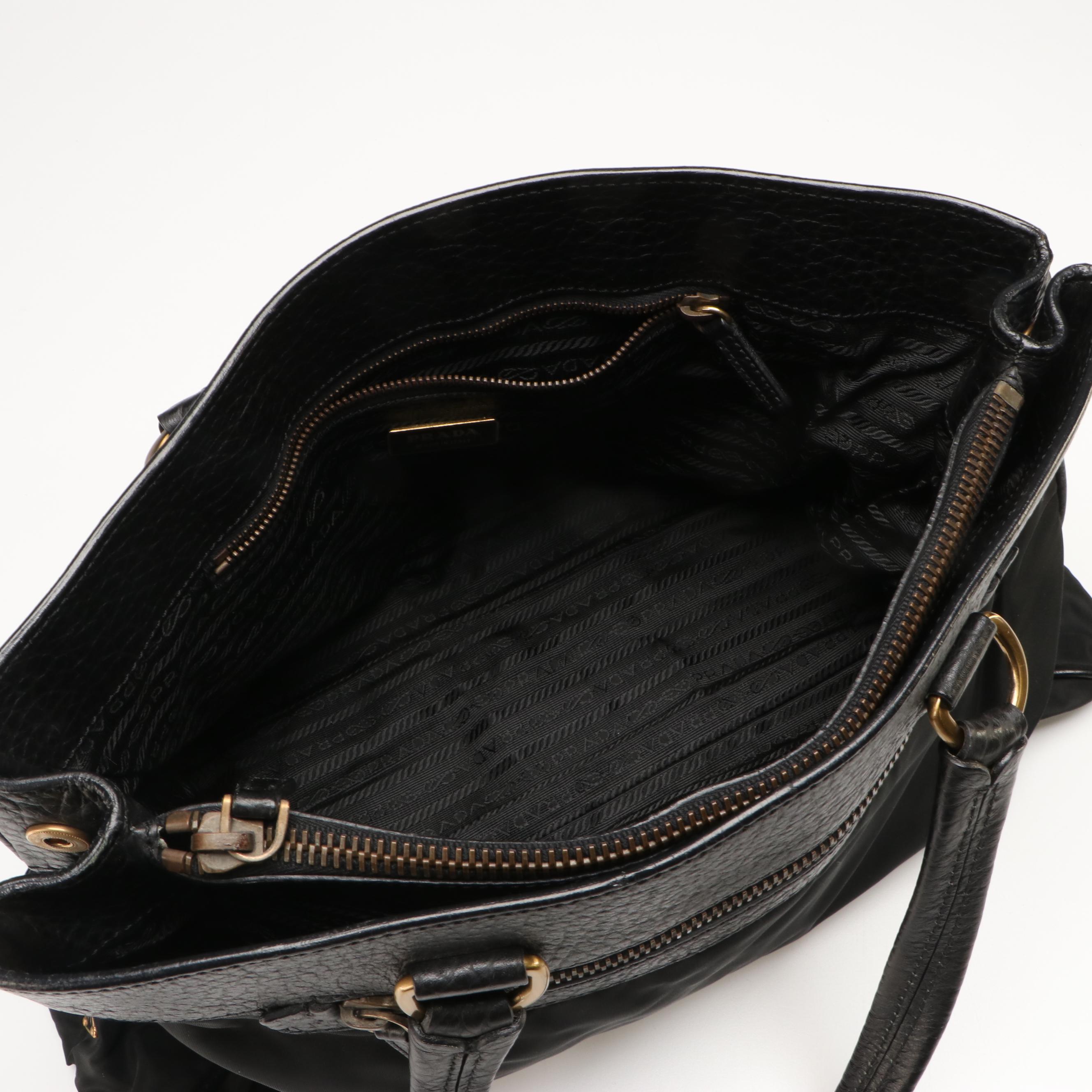 Prada Tessuto Black Leather and Nylon Tote Bag