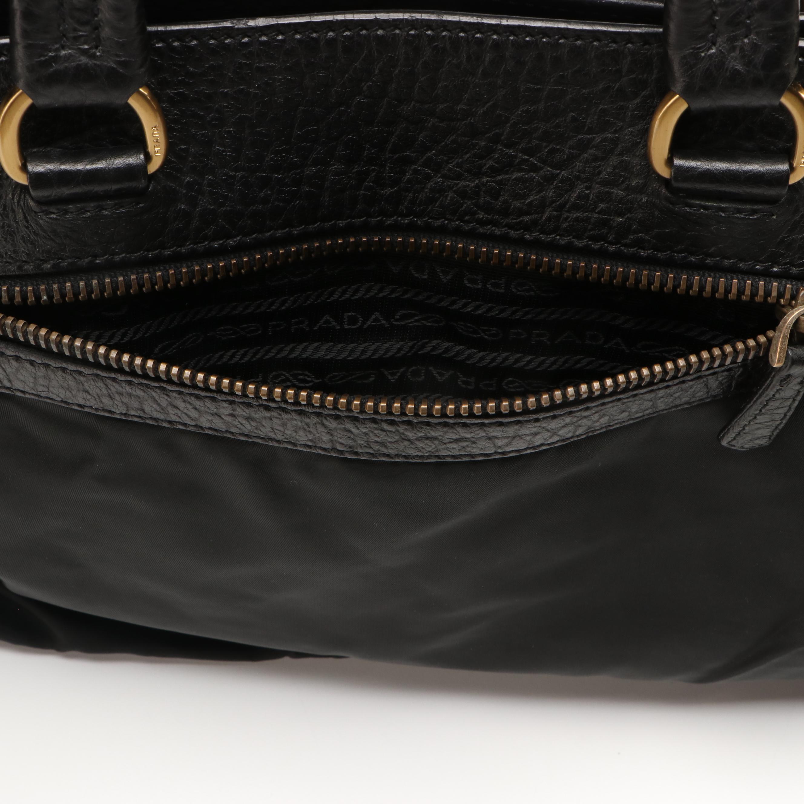 Prada Tessuto Black Leather and Nylon Tote Bag