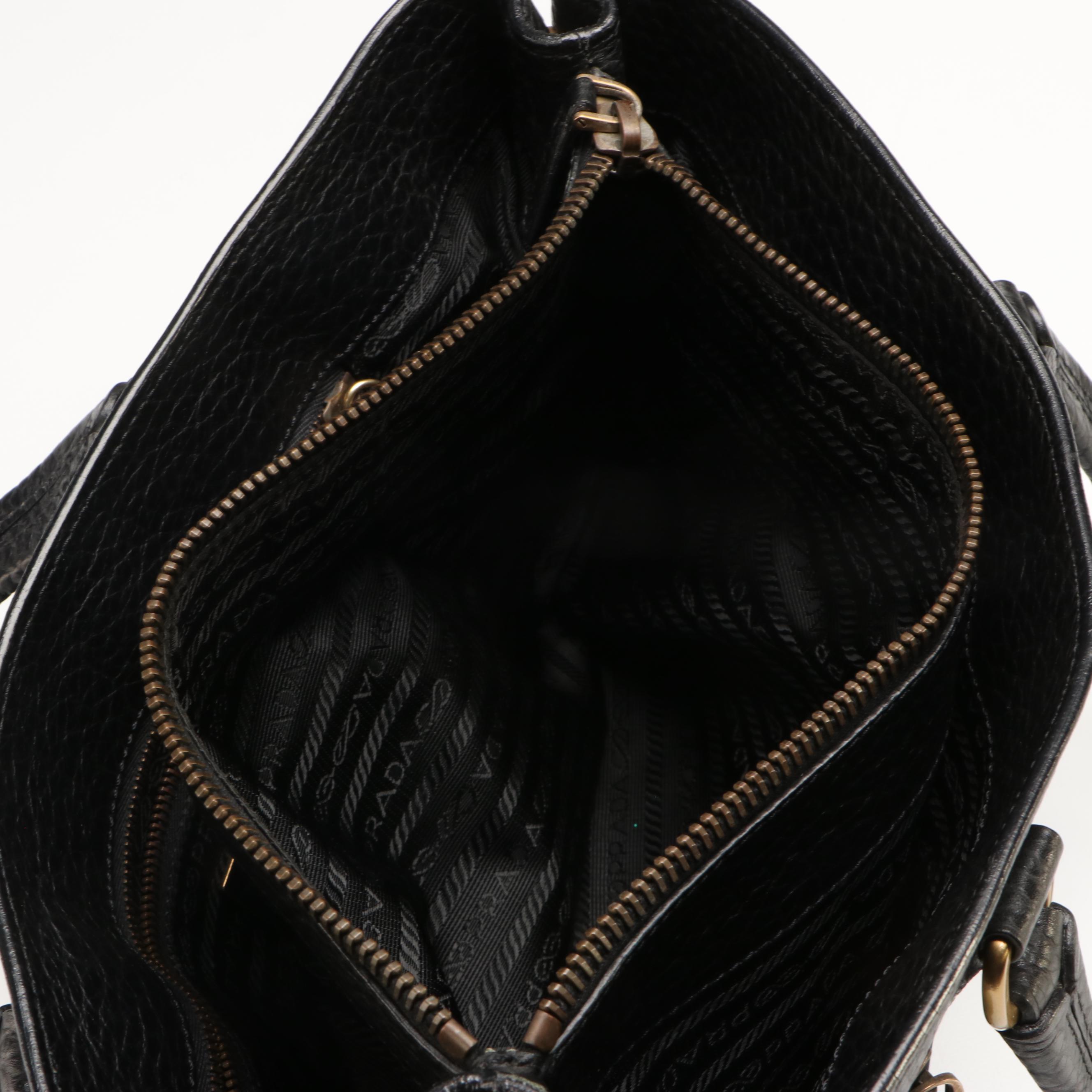 Prada Tessuto Black Leather and Nylon Tote Bag