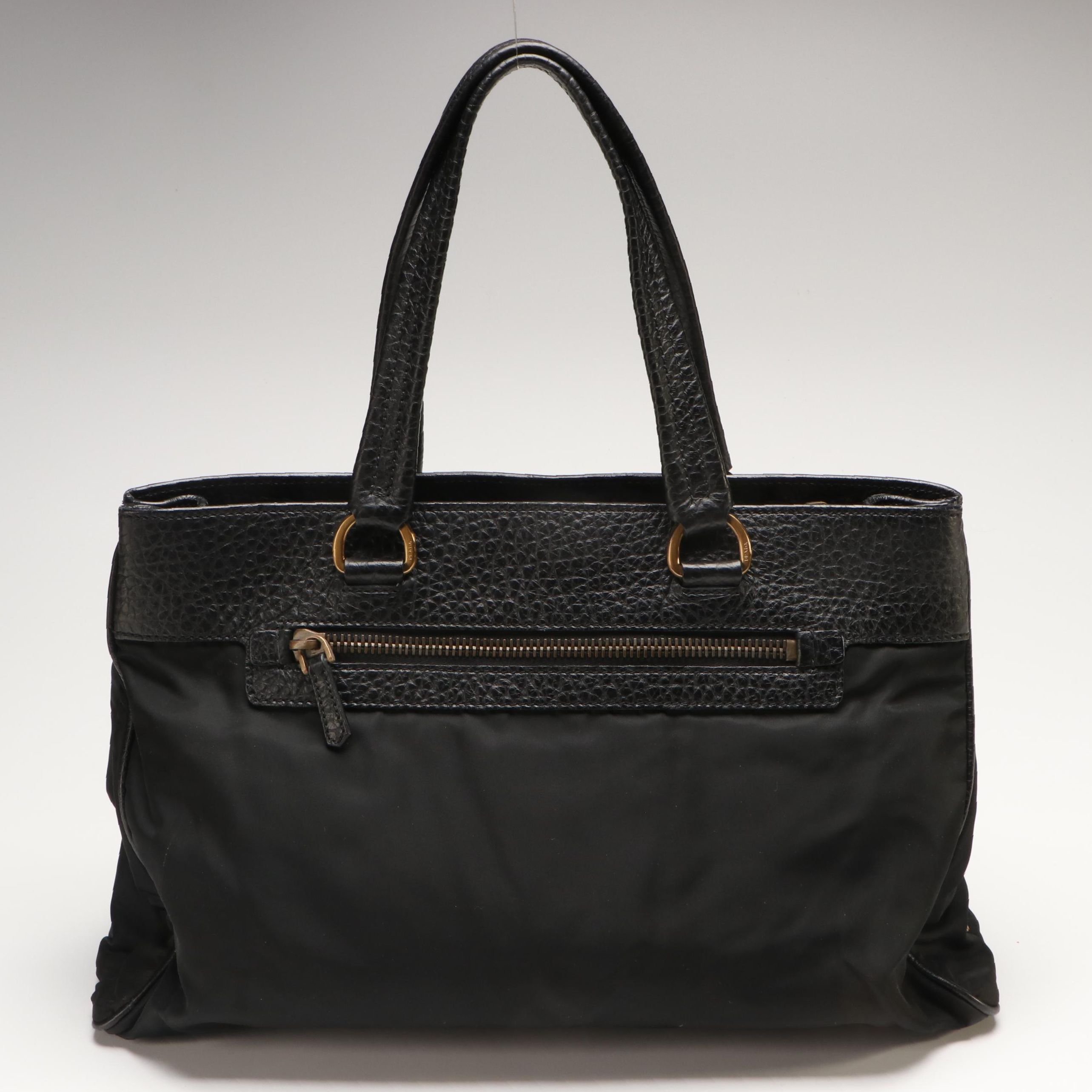 Prada Tessuto Black Leather and Nylon Tote Bag