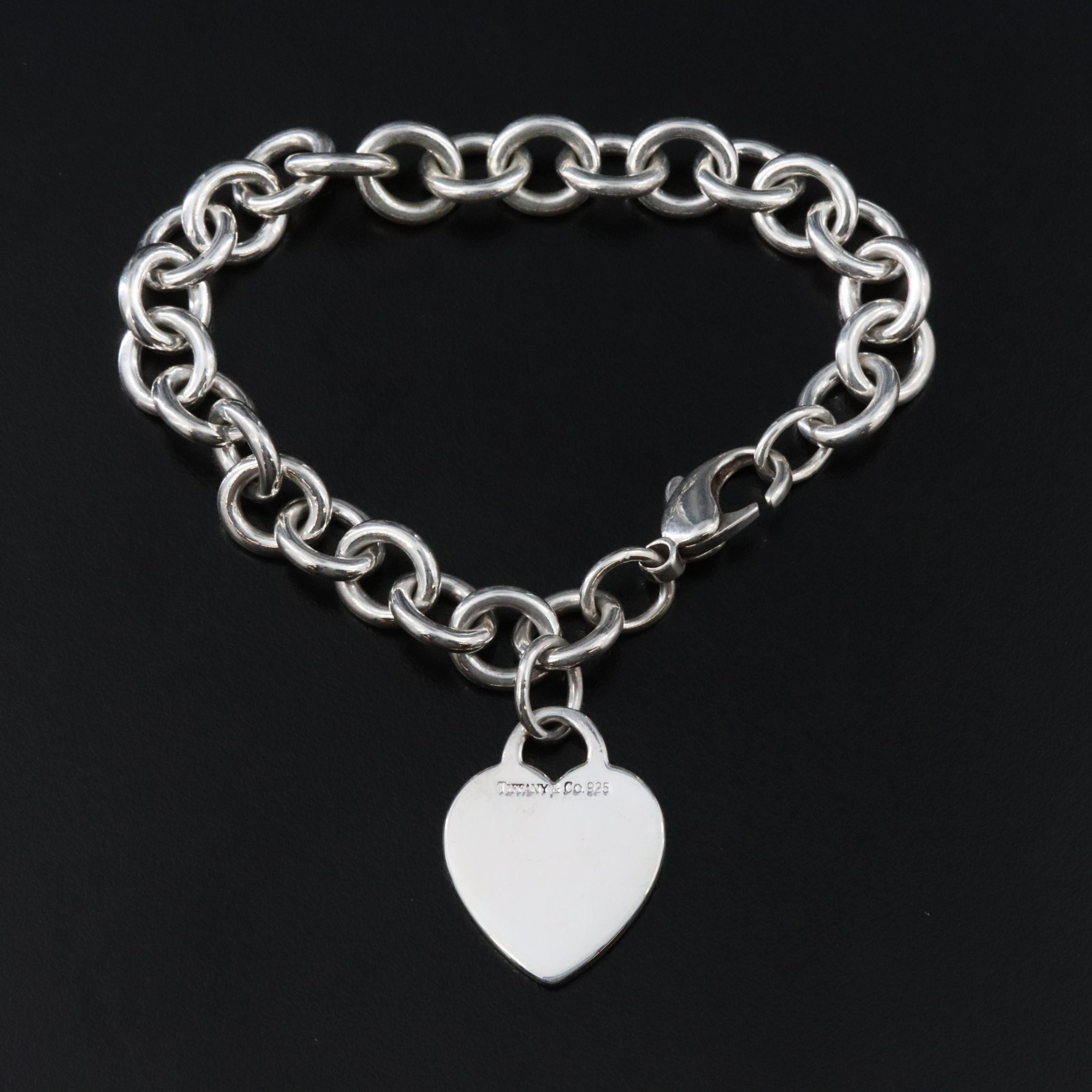 Tiffany & Co. Sterling Heart Pendant Charm Bracelet