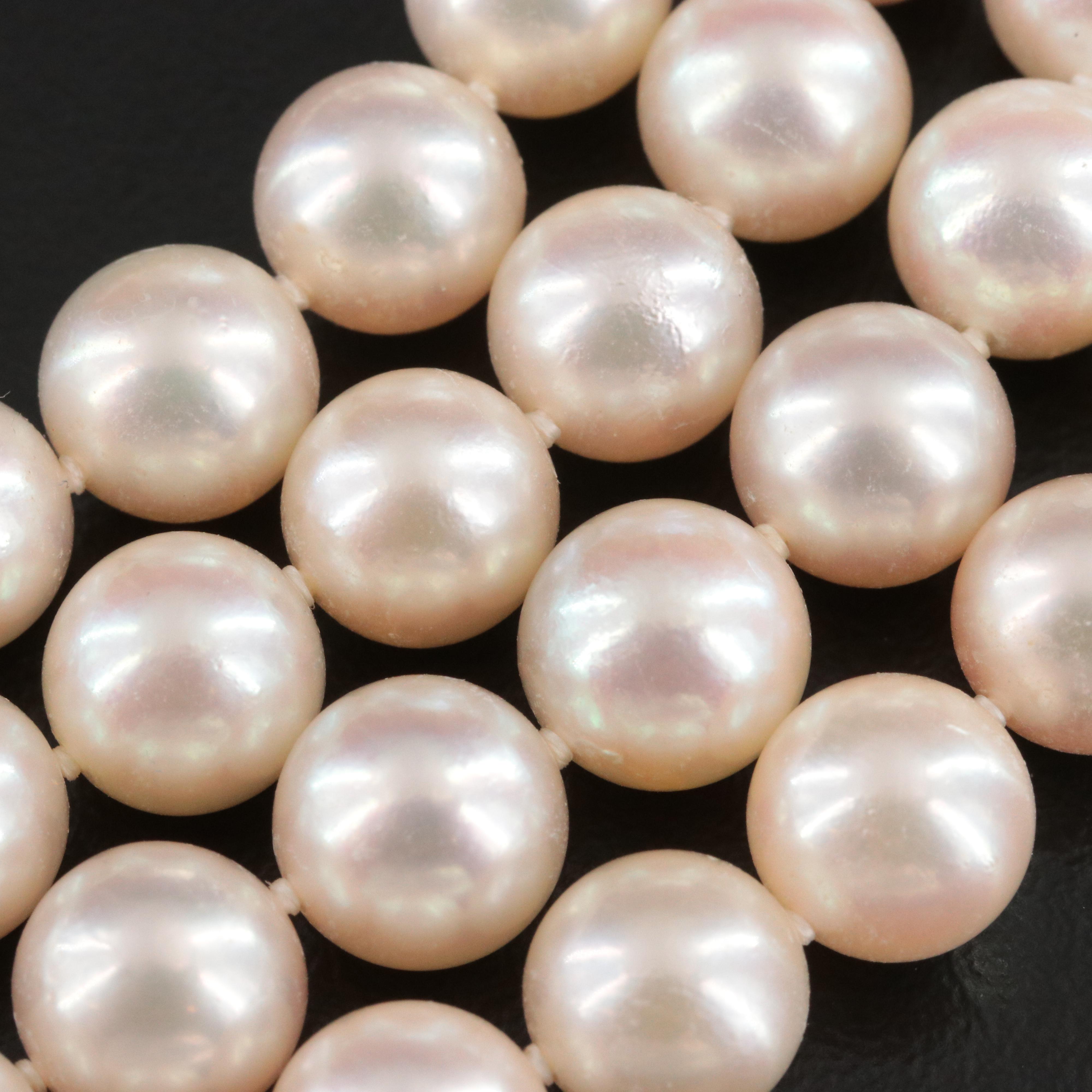 Double Strand Pearl Necklace with 14K Ruby and Diamond Accented Clasp