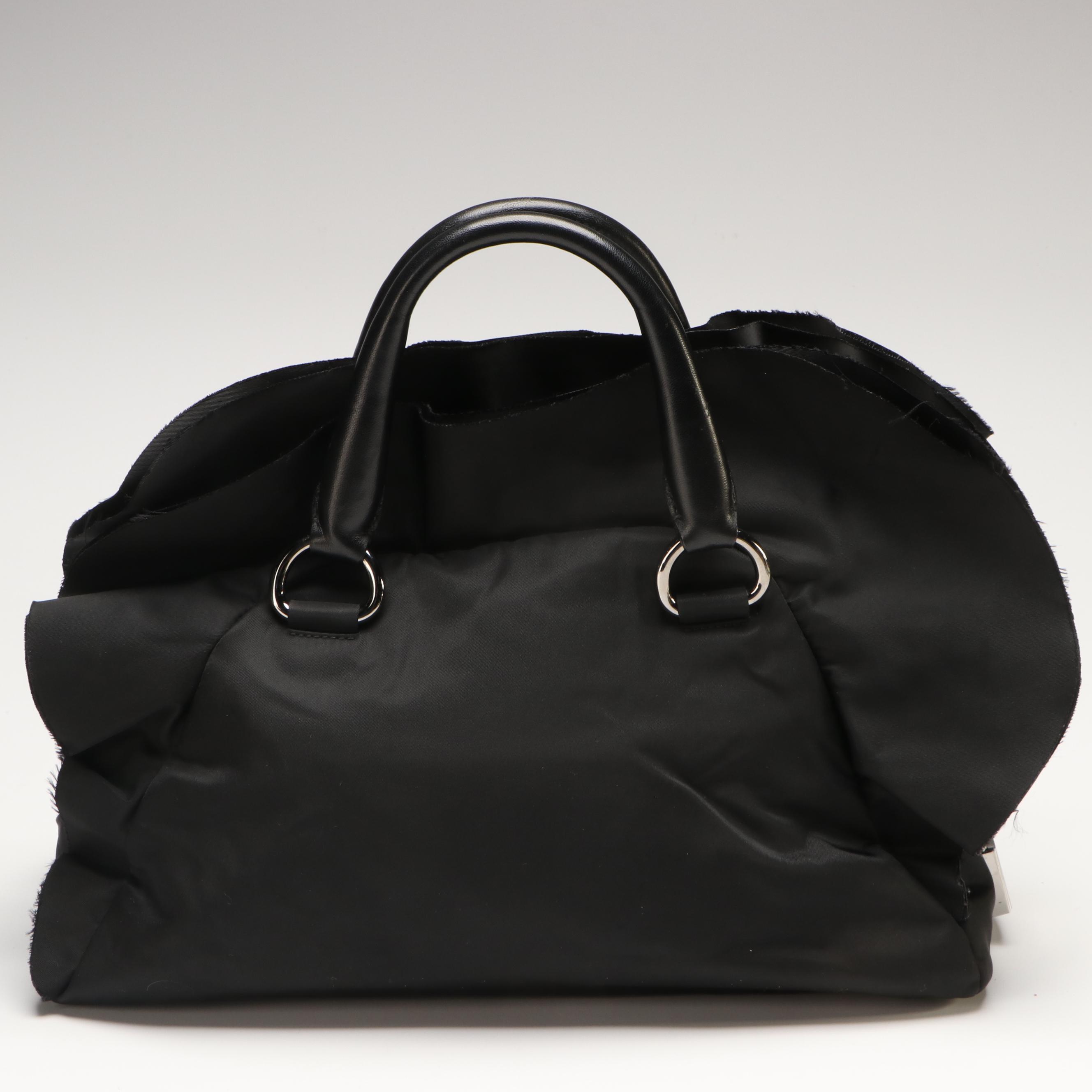 Prada Rovere Mordore Tessuto Bauletto Black Nylon Ruffle Handbag