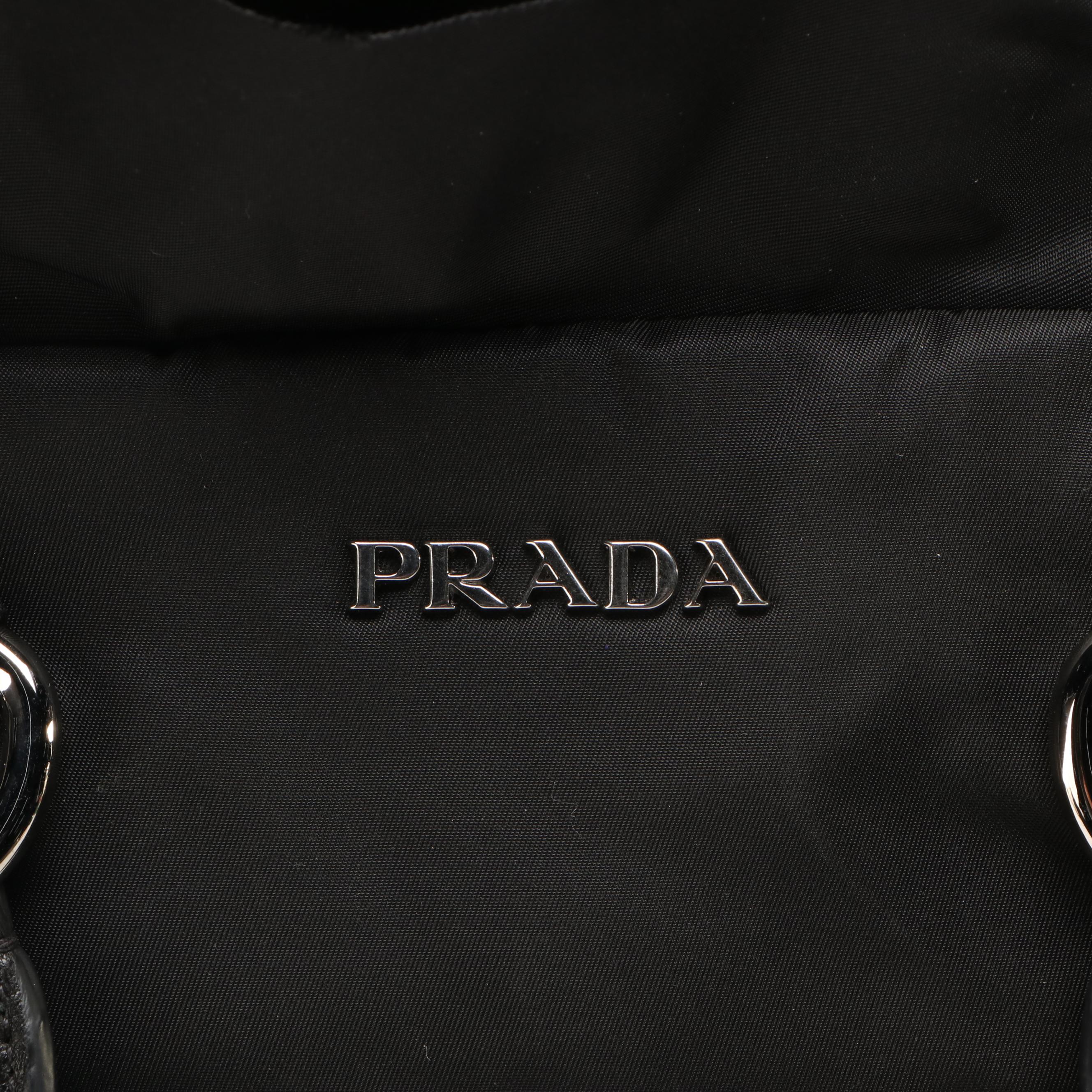 Prada Rovere Mordore Tessuto Bauletto Black Nylon Ruffle Handbag