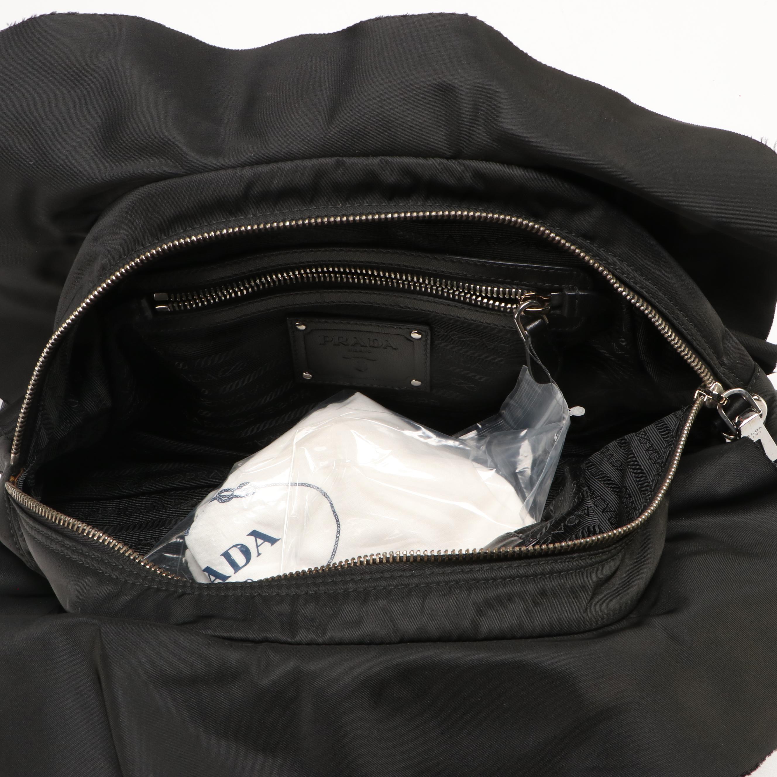 Prada Rovere Mordore Tessuto Bauletto Black Nylon Ruffle Handbag