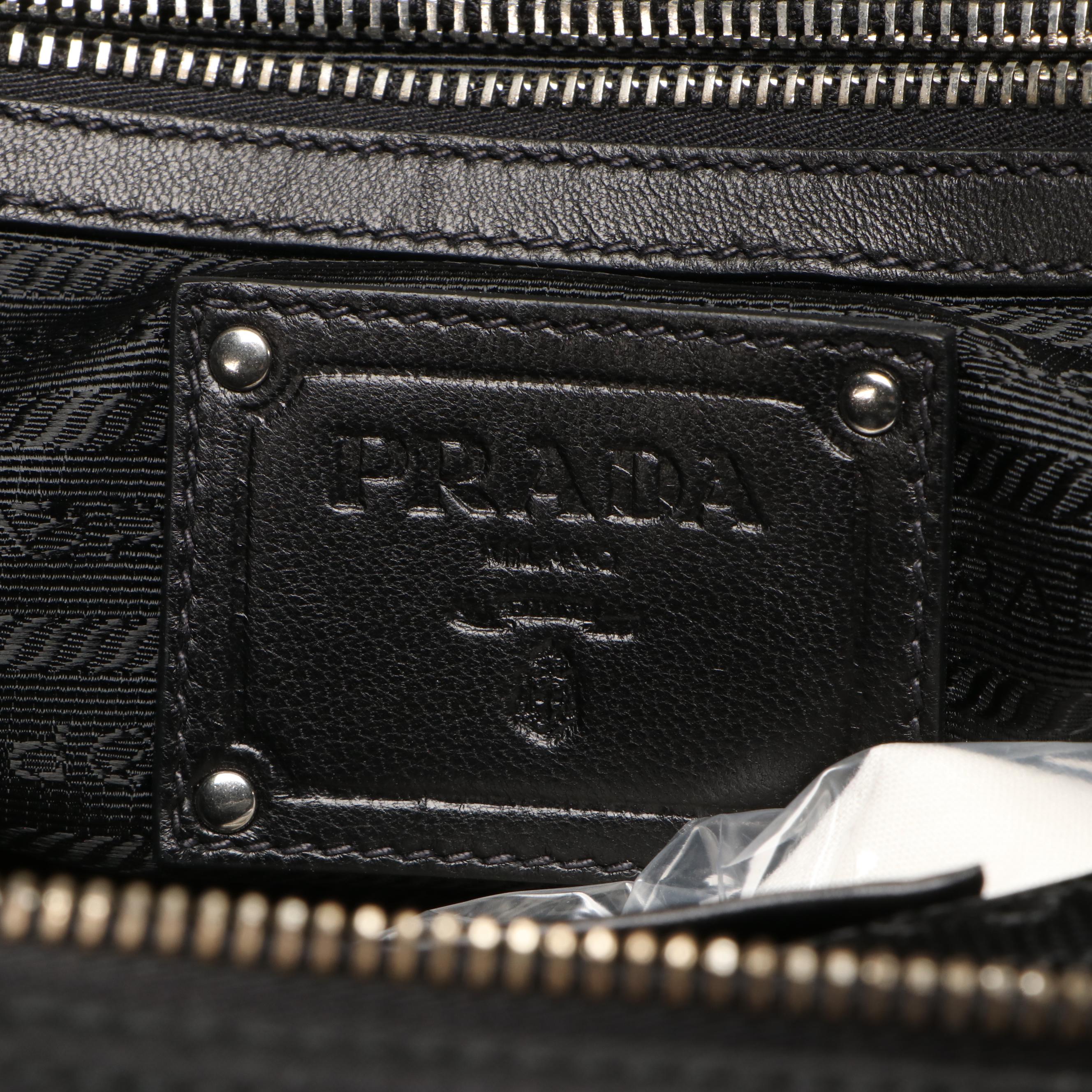 Prada Rovere Mordore Tessuto Bauletto Black Nylon Ruffle Handbag