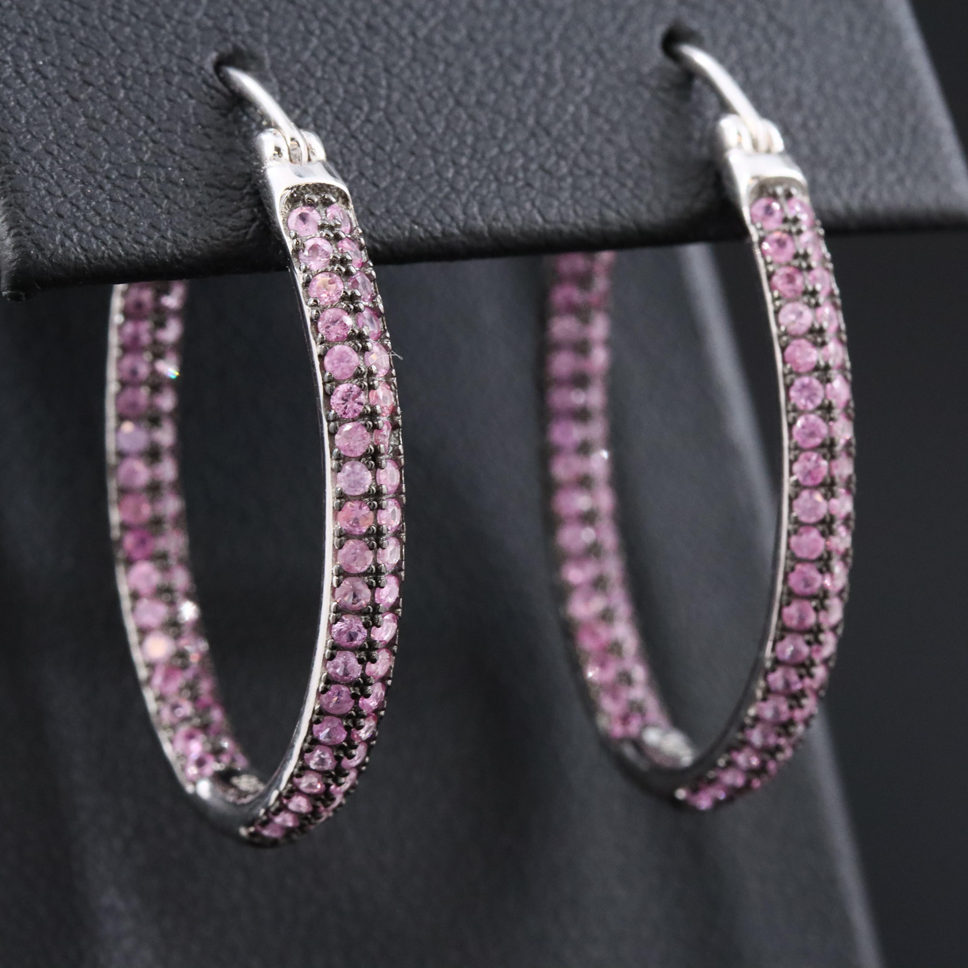 Sterling Pink Sapphire Inside-Out Hoop Earrings