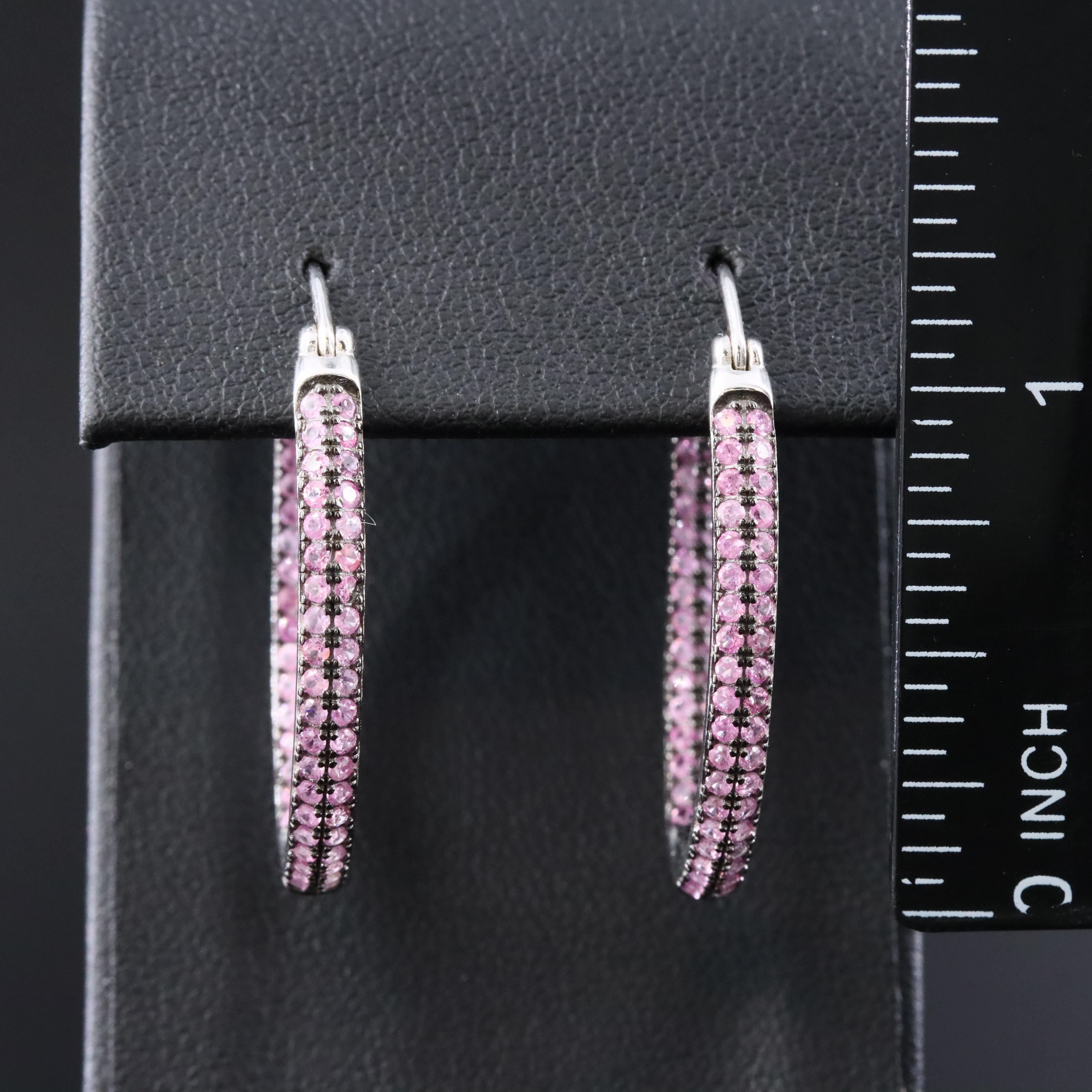 Sterling Pink Sapphire Inside-Out Hoop Earrings