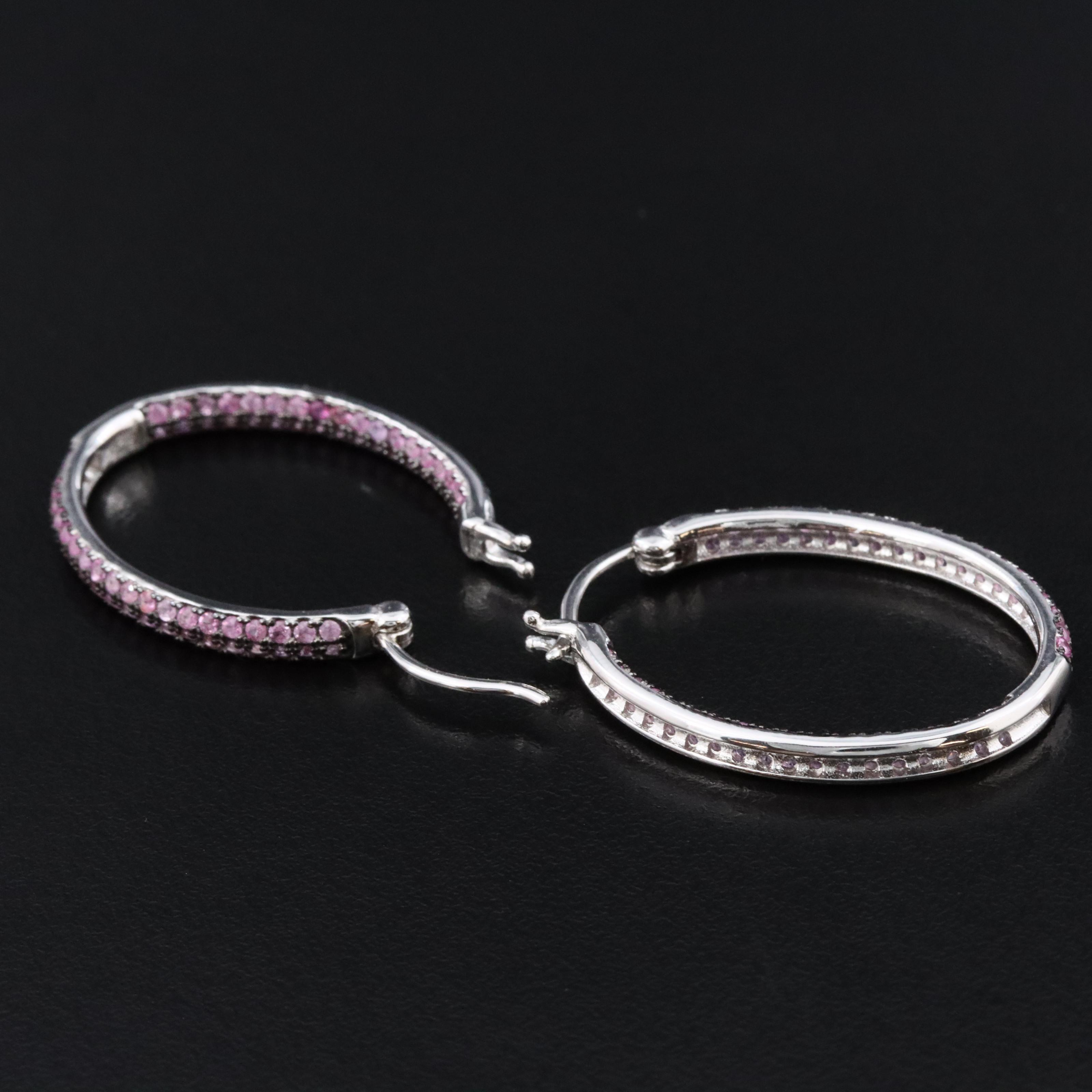Sterling Pink Sapphire Inside-Out Hoop Earrings