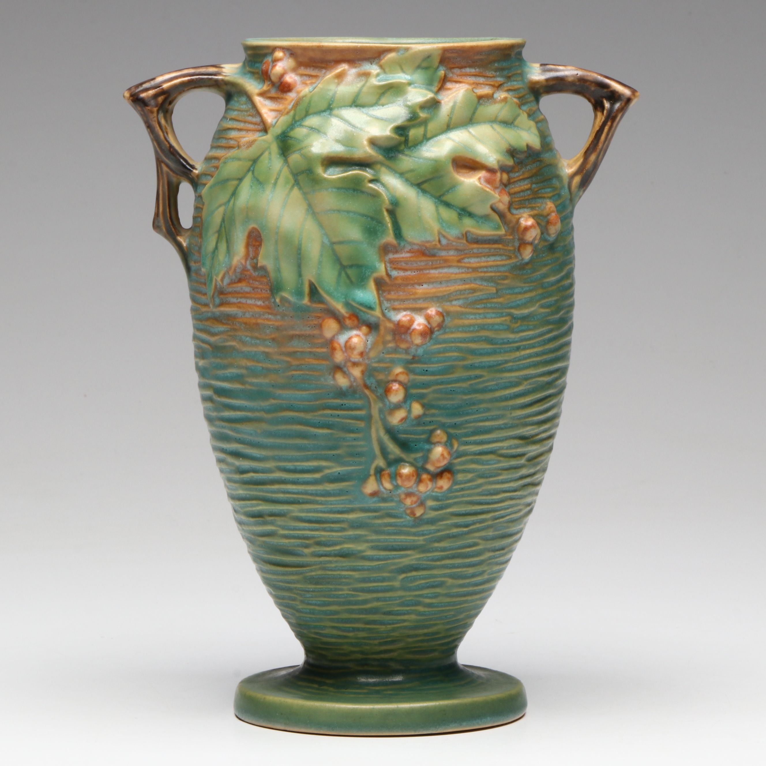 Roseville Pottery "Bushberry" Ceramic Handled Vase