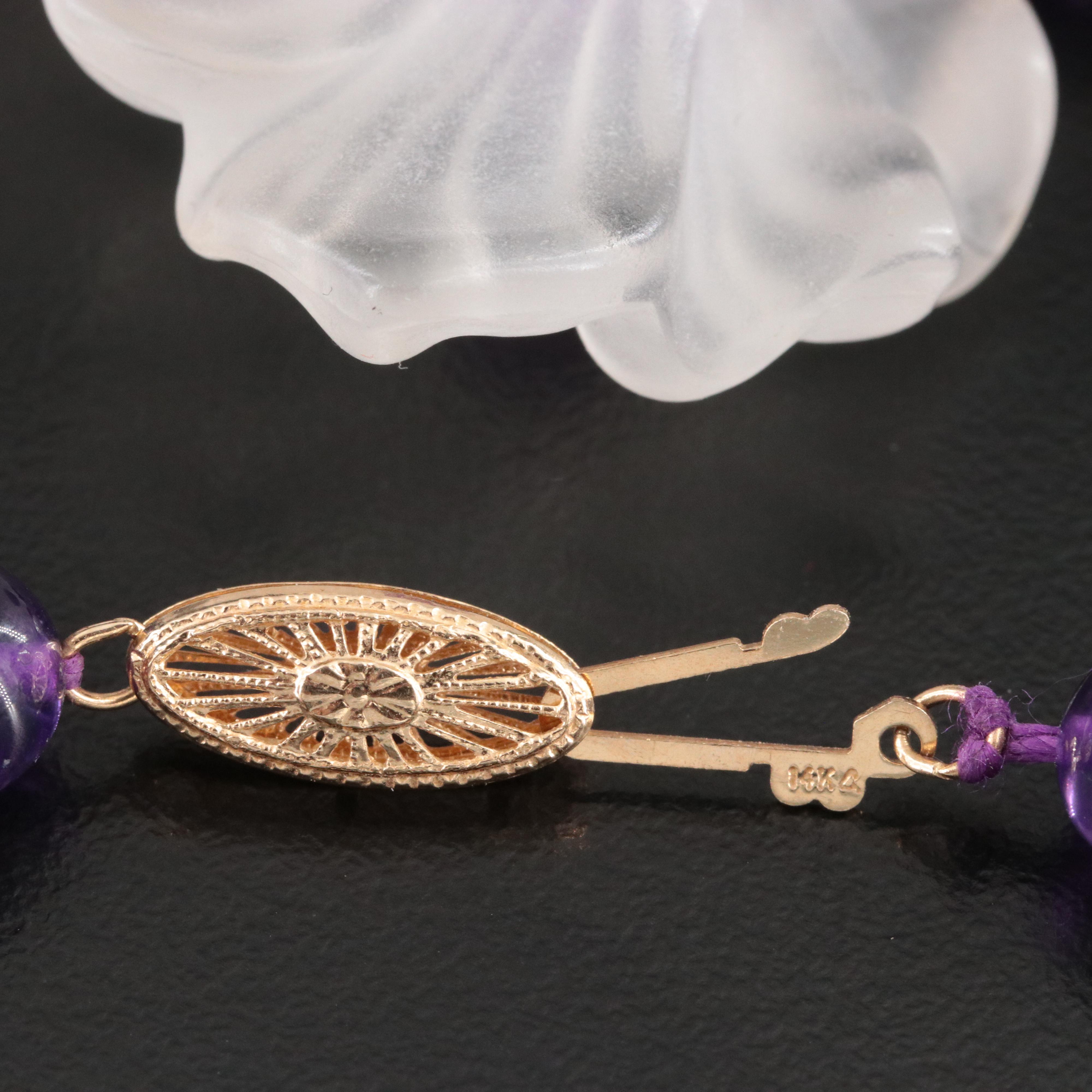 Amethyst and Glass Flower Bib Necklace with 14K Clasp