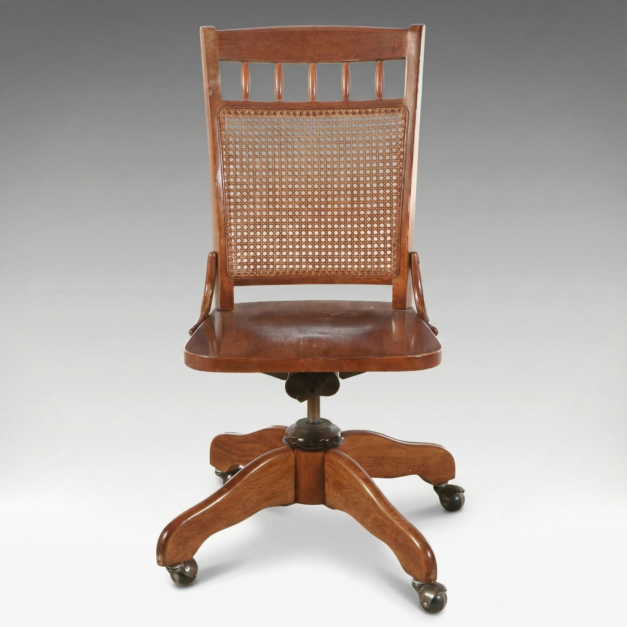 Edwardian Style Cane Back Rolling and Swivel Desk Chair