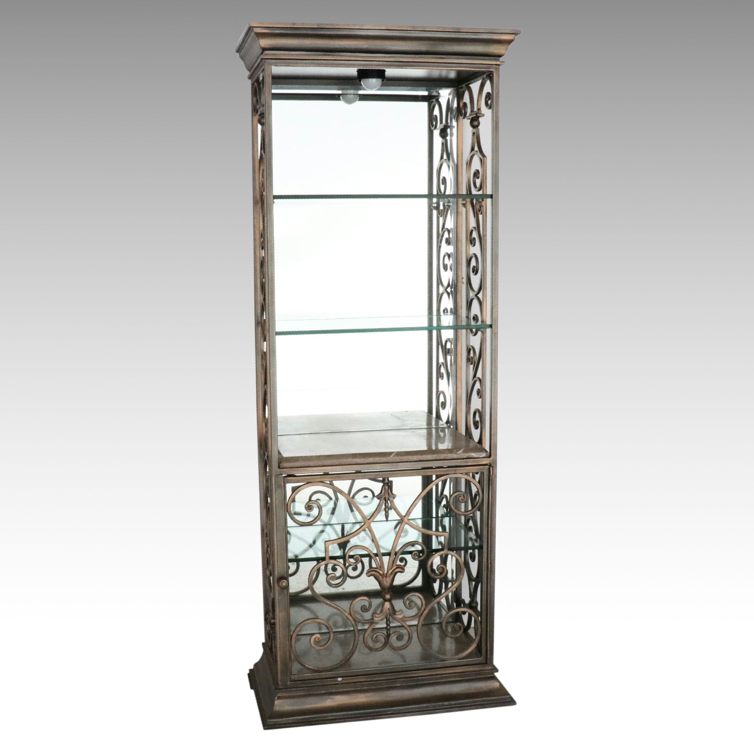 Artistica Patinated Wrought Metal and Glass Illuminated Étagère