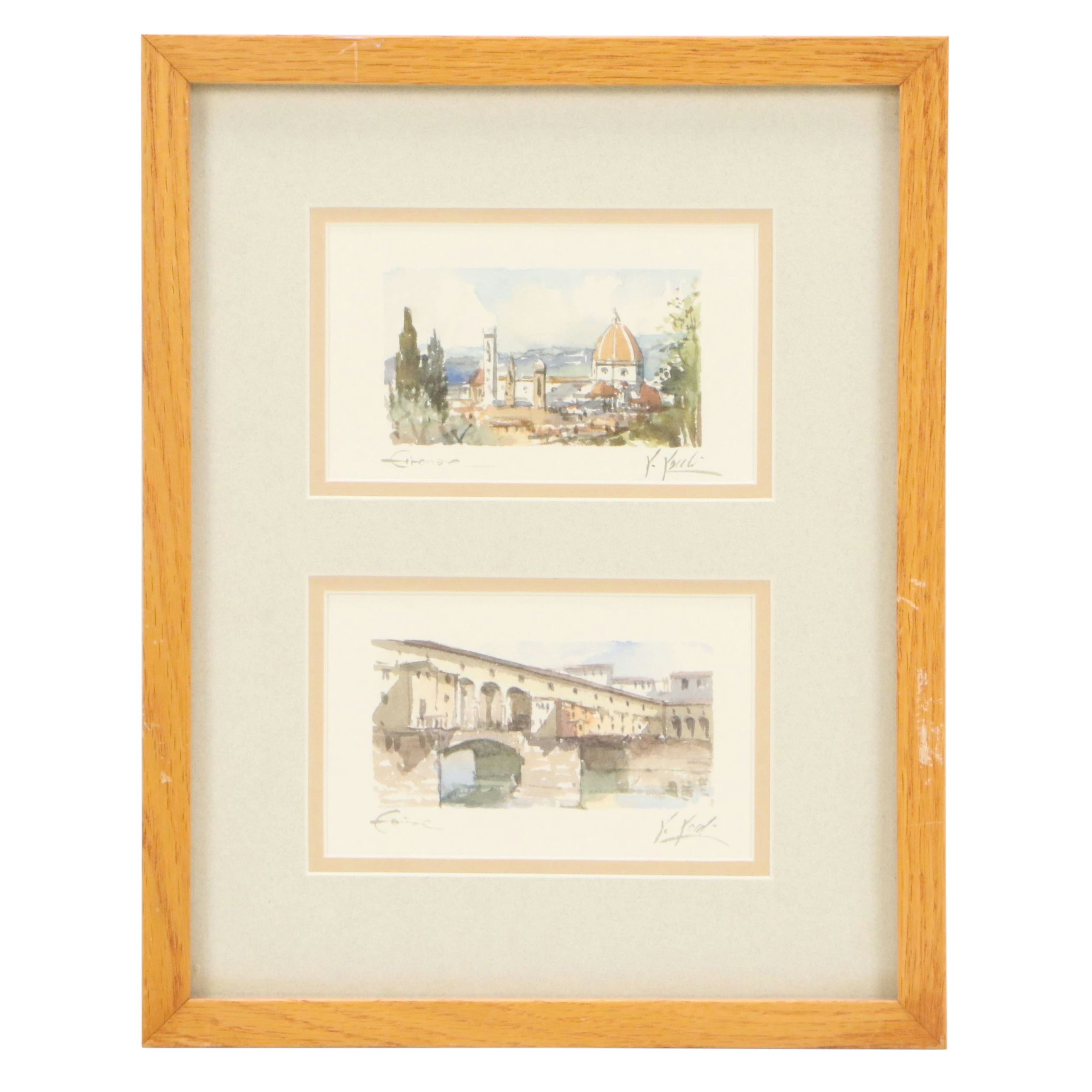 Miniature Watercolor Paintings of Italian Cityscapes, Late 20th to 21st Century
