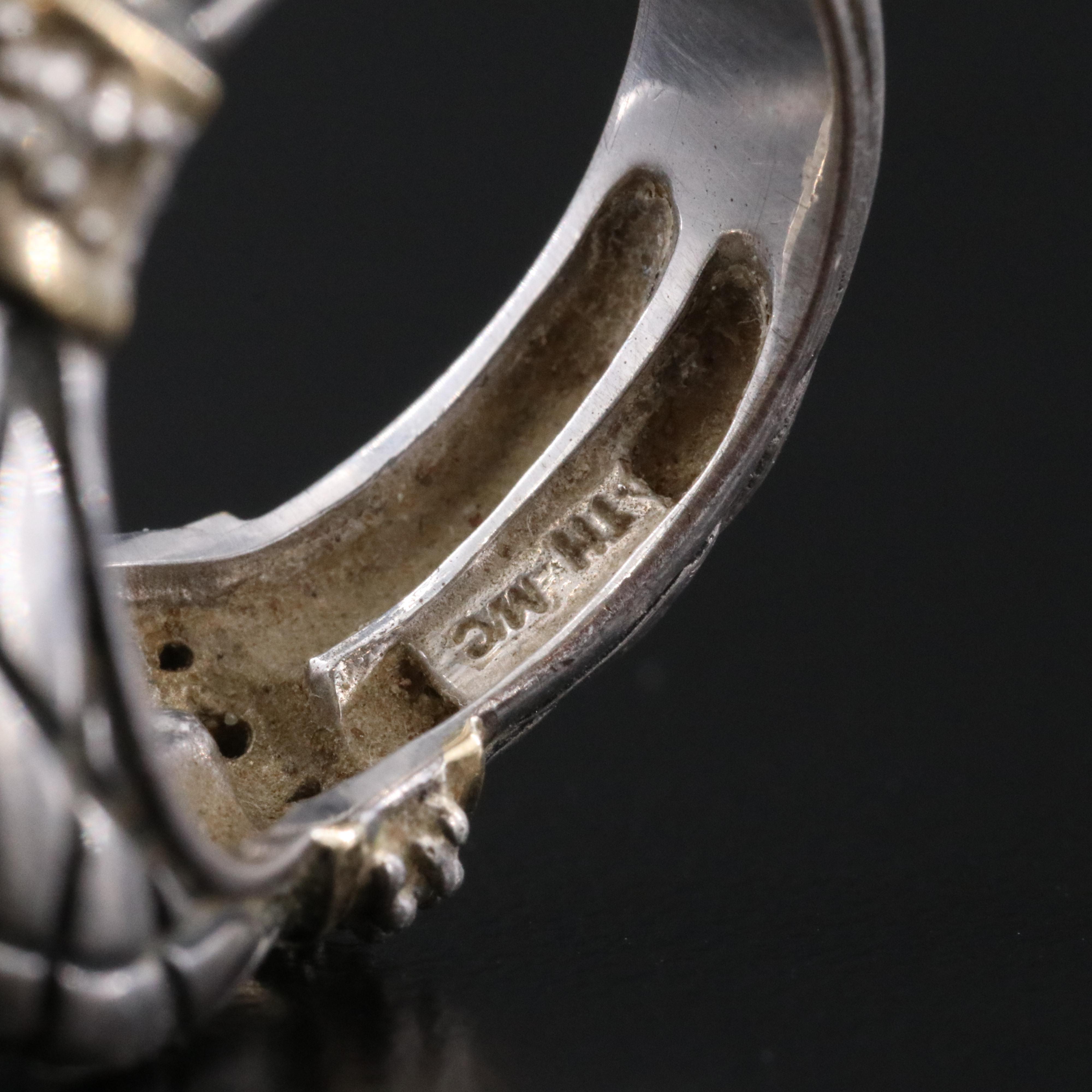 Sterling Pearl and Diamond Ring with 14K Accent