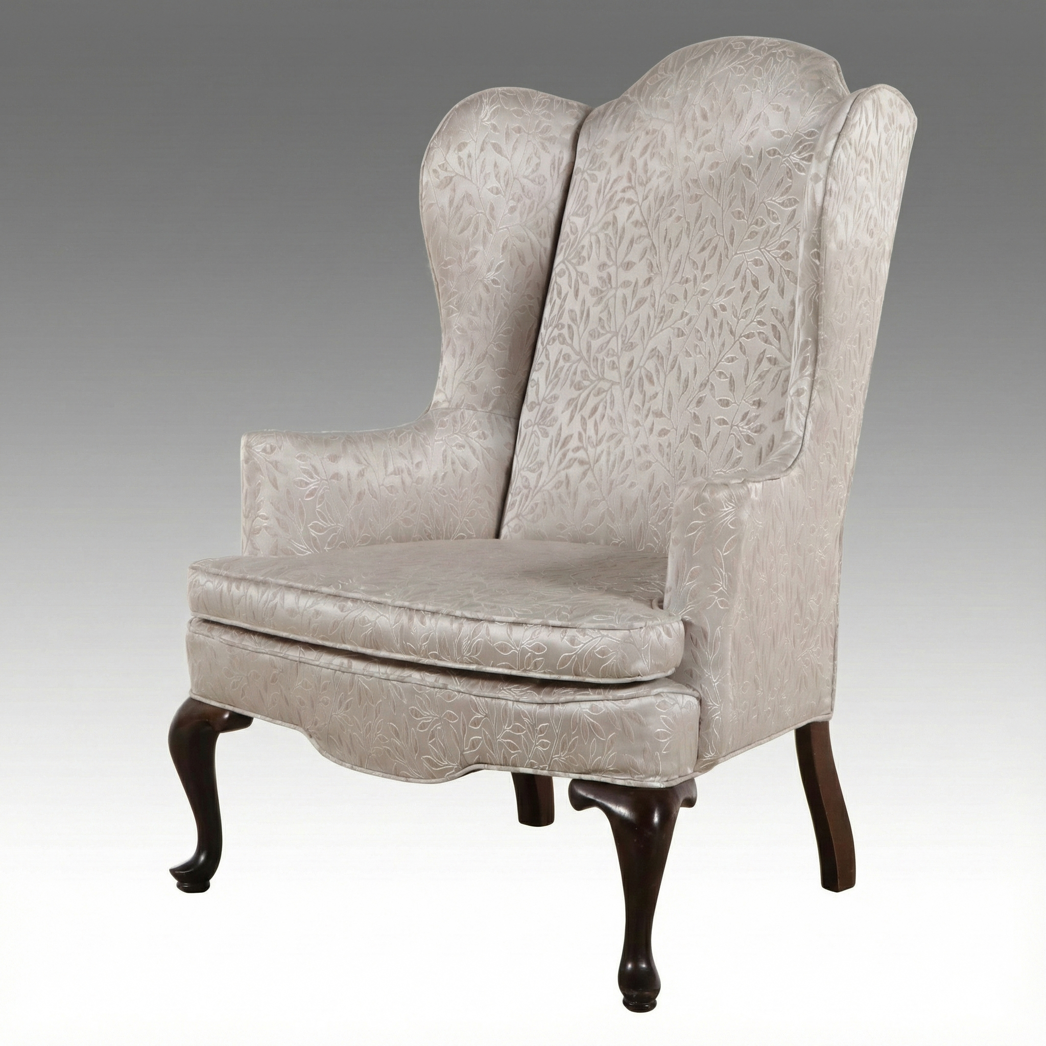 Queen Anne Style Embroidered Upholstered Wingback Chair