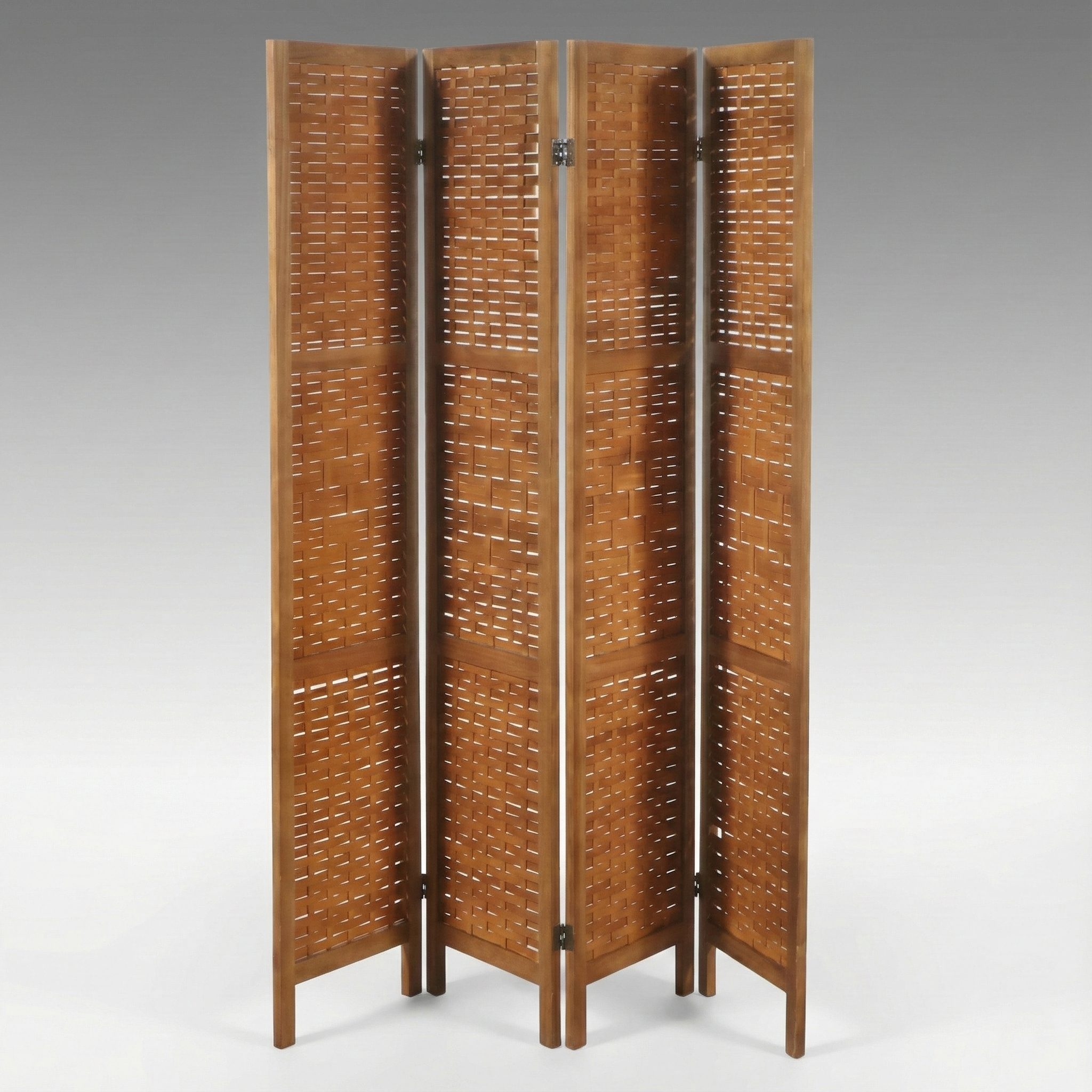 Four-Panel Bamboo Lattice Weave Room Divider