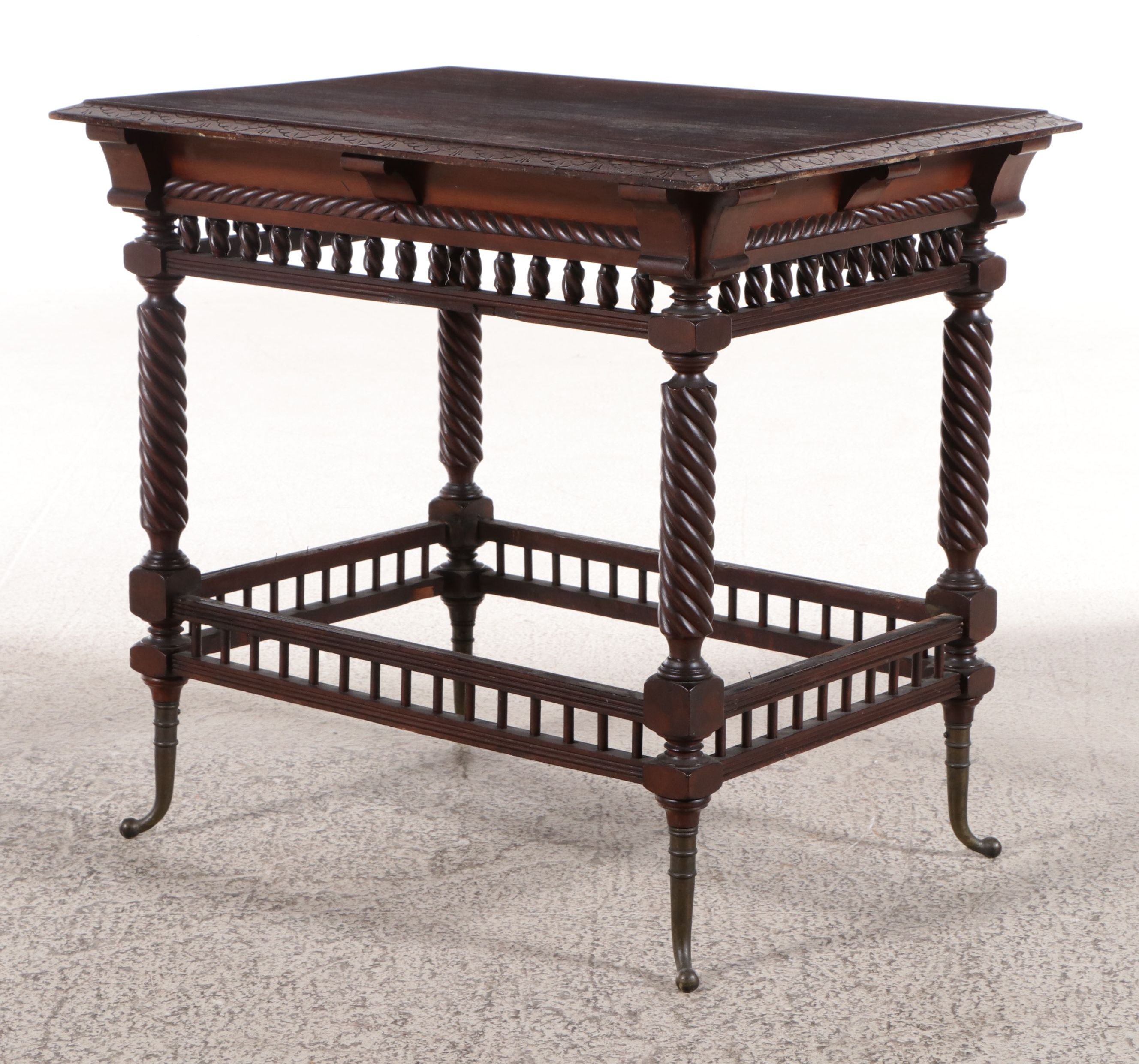 Jacobean Revival Oak Barley Twist with Fretwork End Table