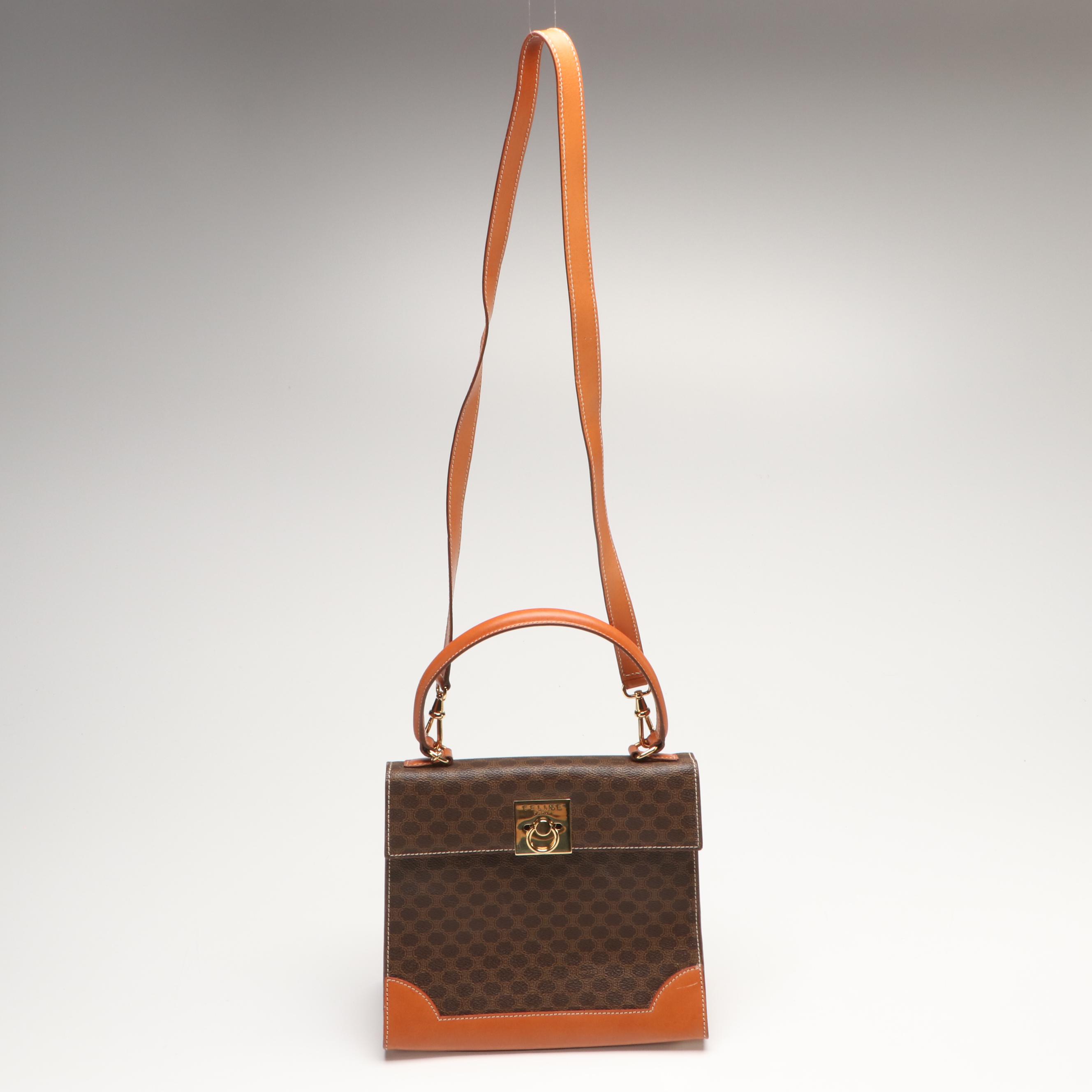 Celine Macadam Coated Canvas and Leather Handbag