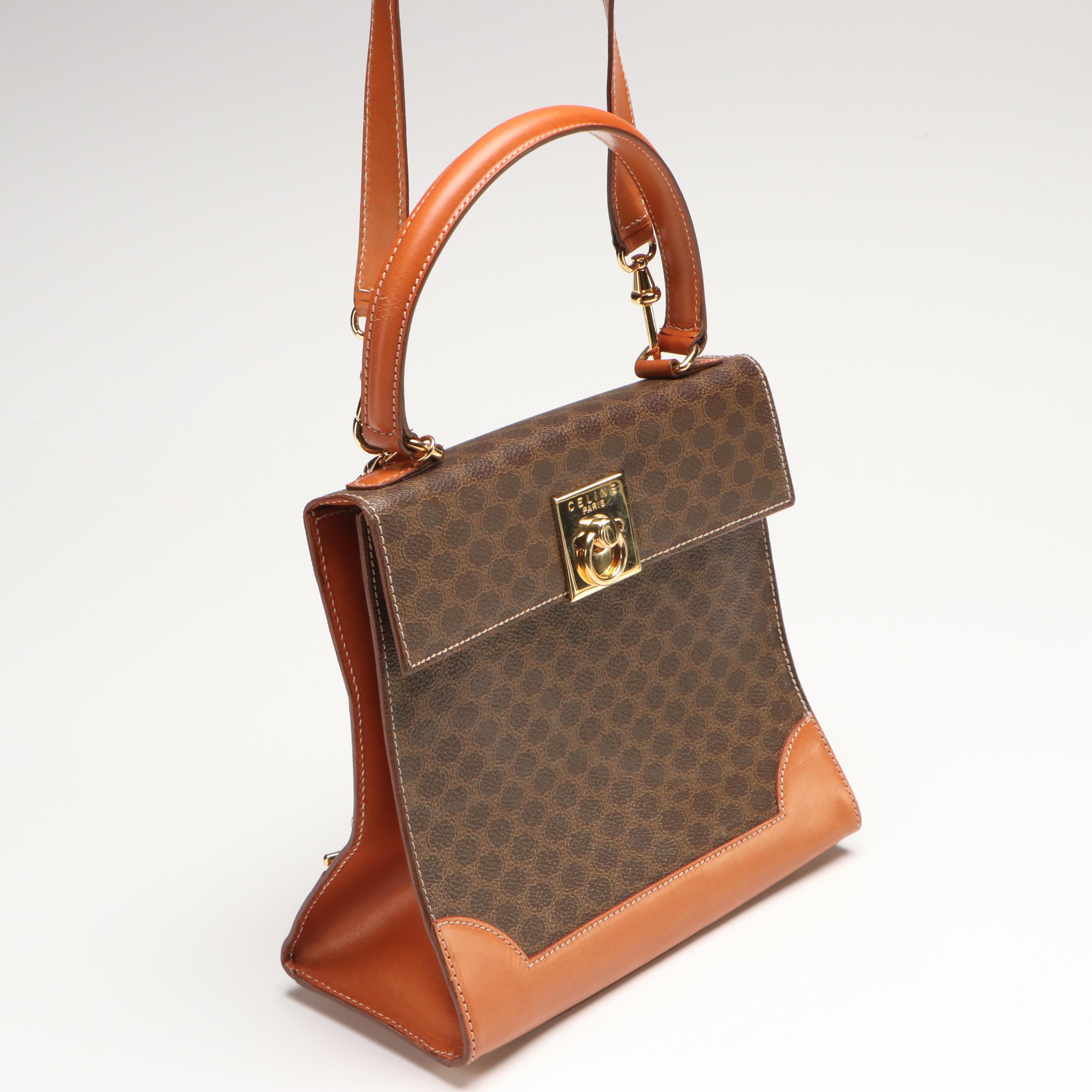 Celine Macadam Coated Canvas and Leather Handbag