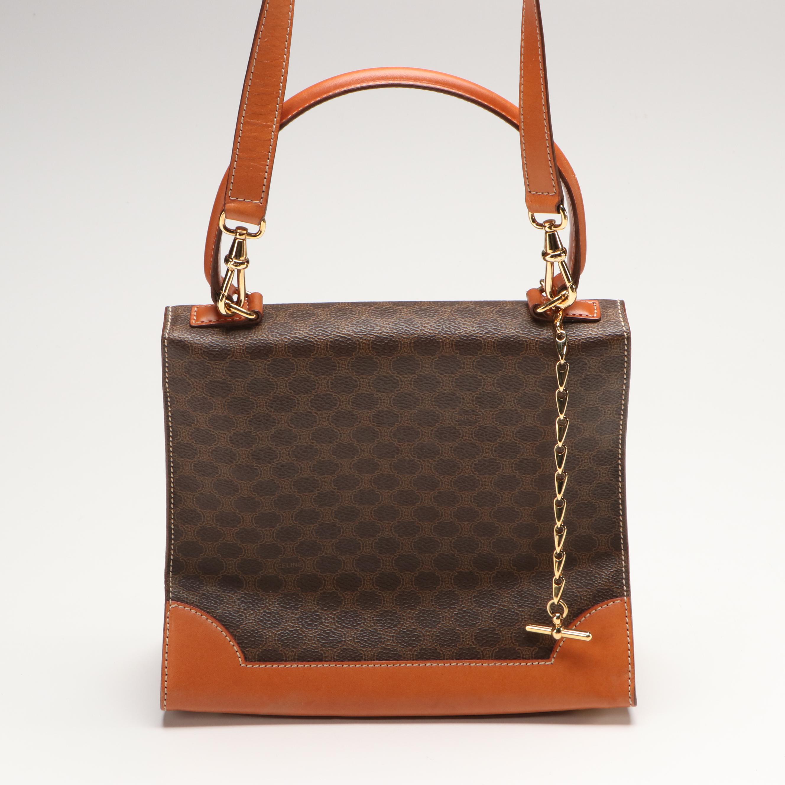 Celine Macadam Coated Canvas and Leather Handbag