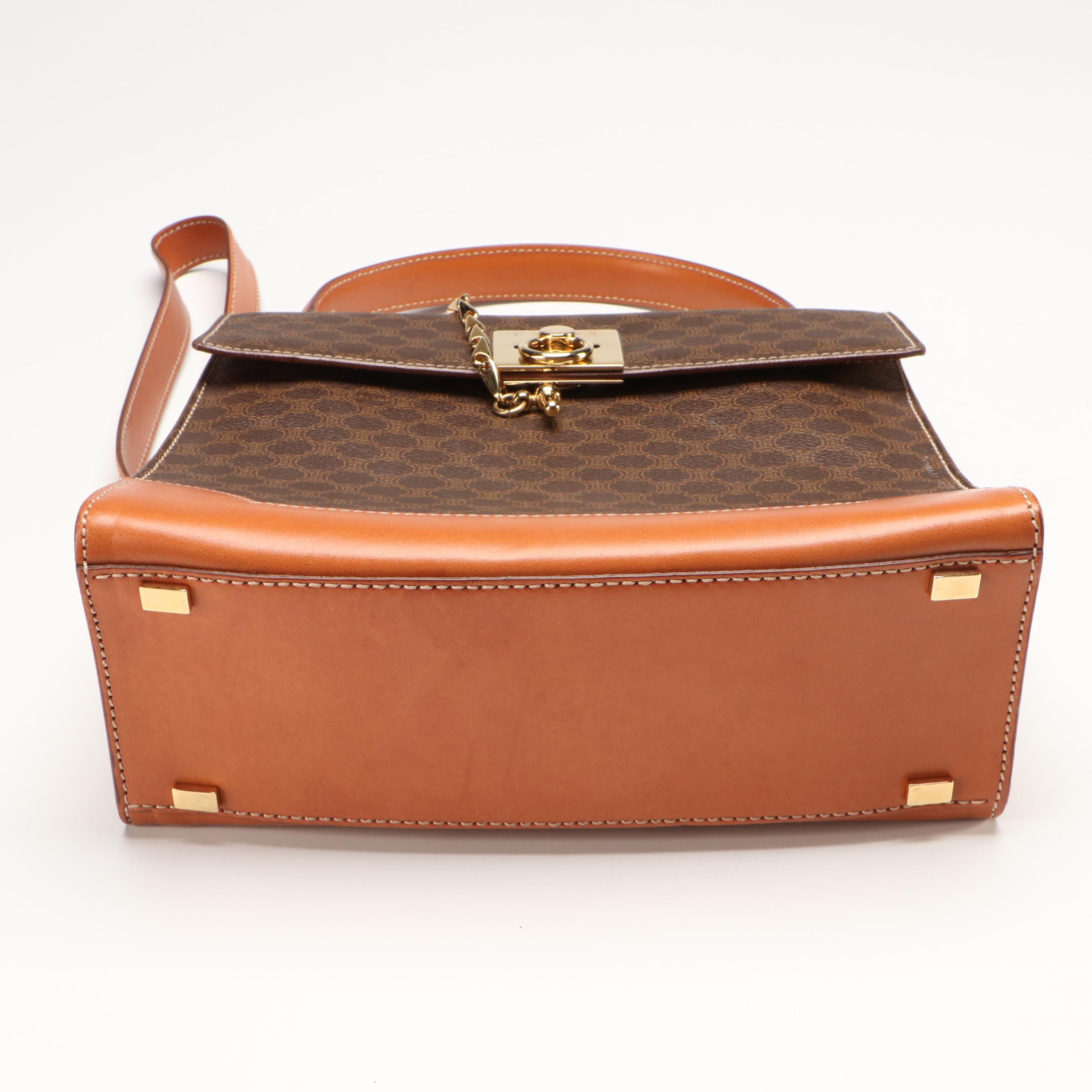 Celine Macadam Coated Canvas and Leather Handbag