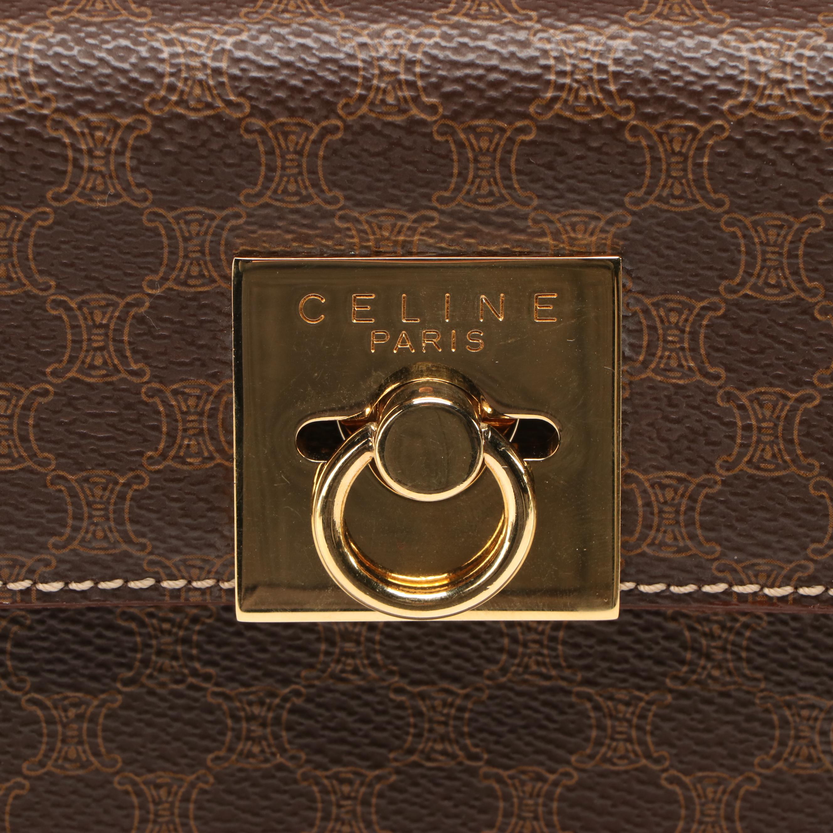 Celine Macadam Coated Canvas and Leather Handbag