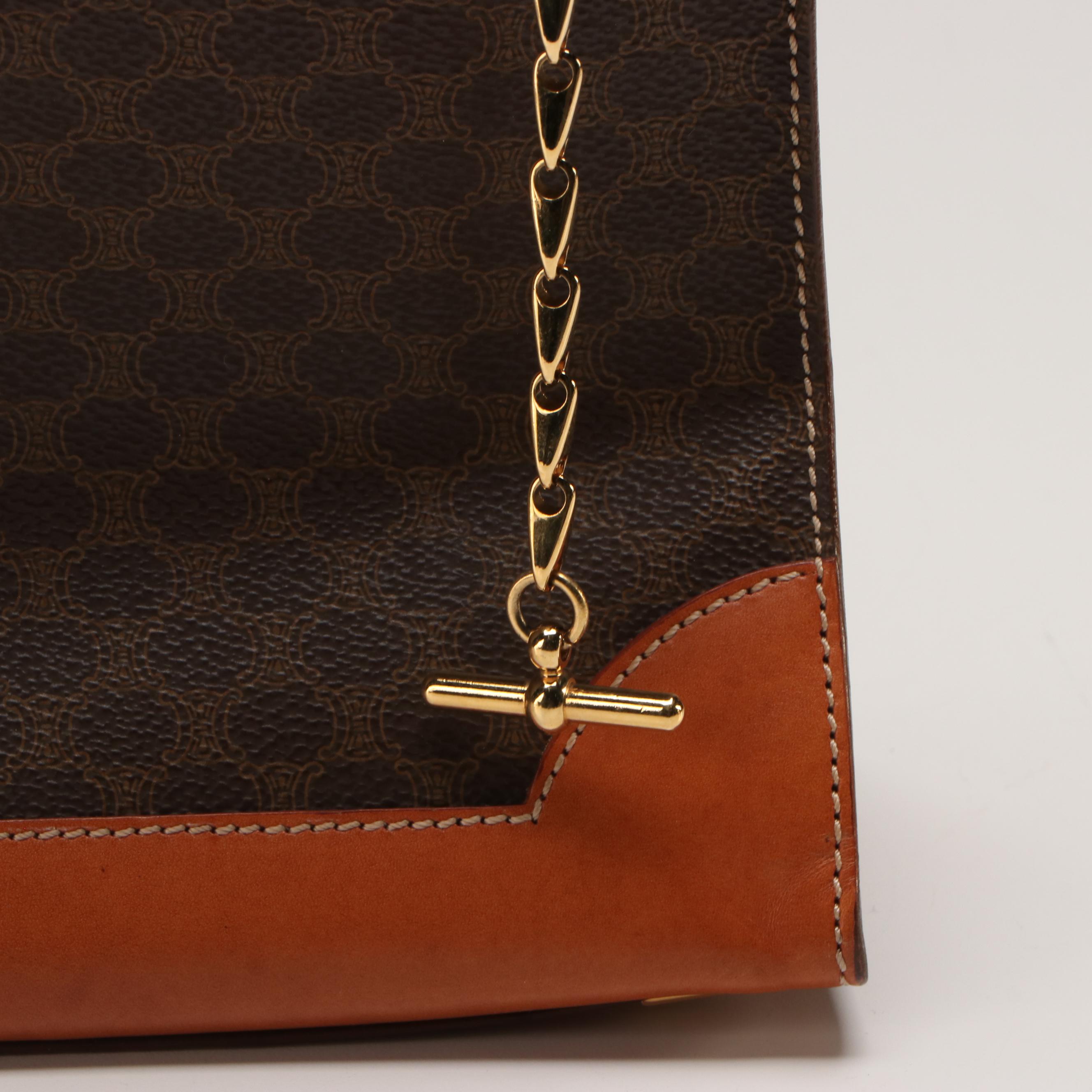 Celine Macadam Coated Canvas and Leather Handbag