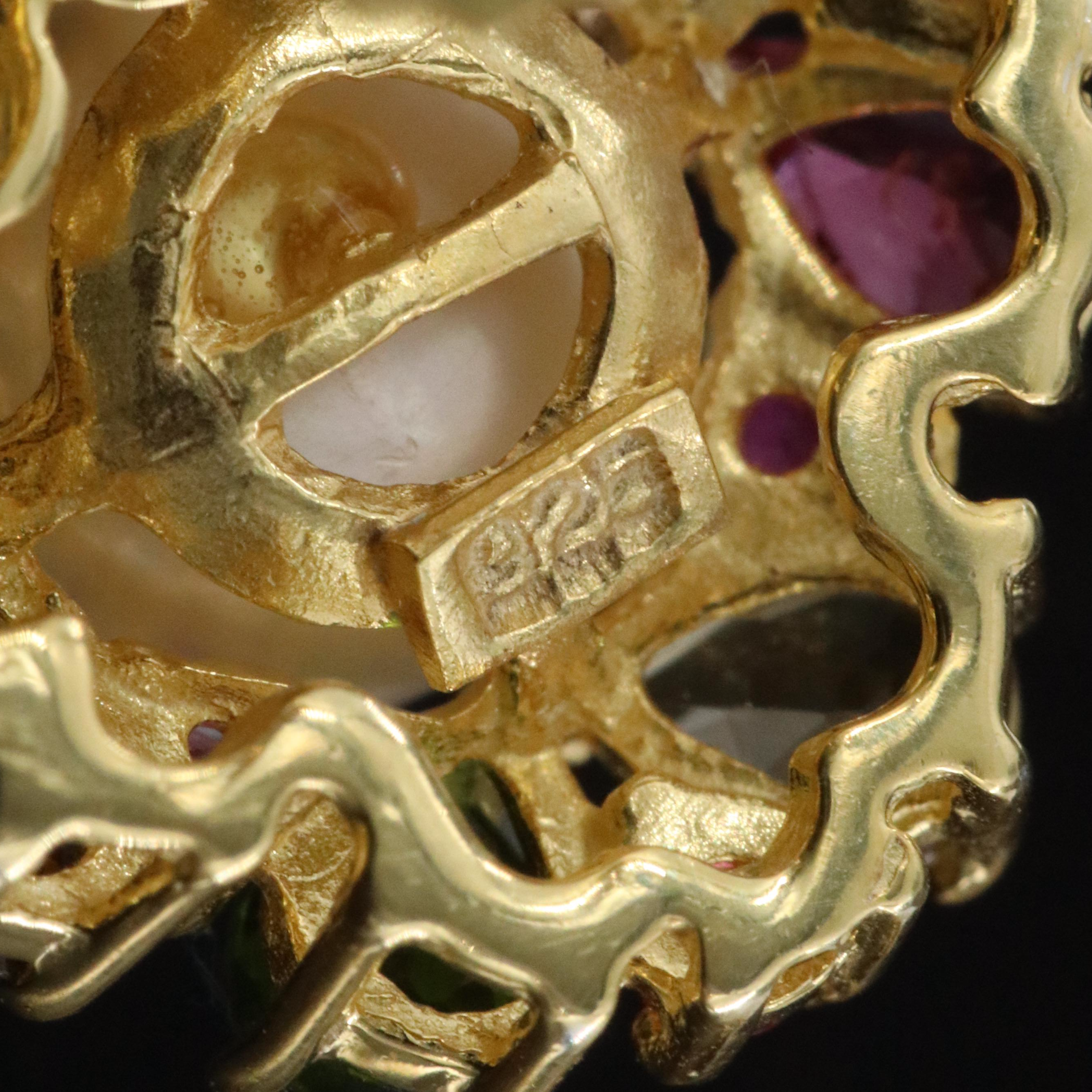 Sterling Pearl, Ruby and Tourmaline Earrings