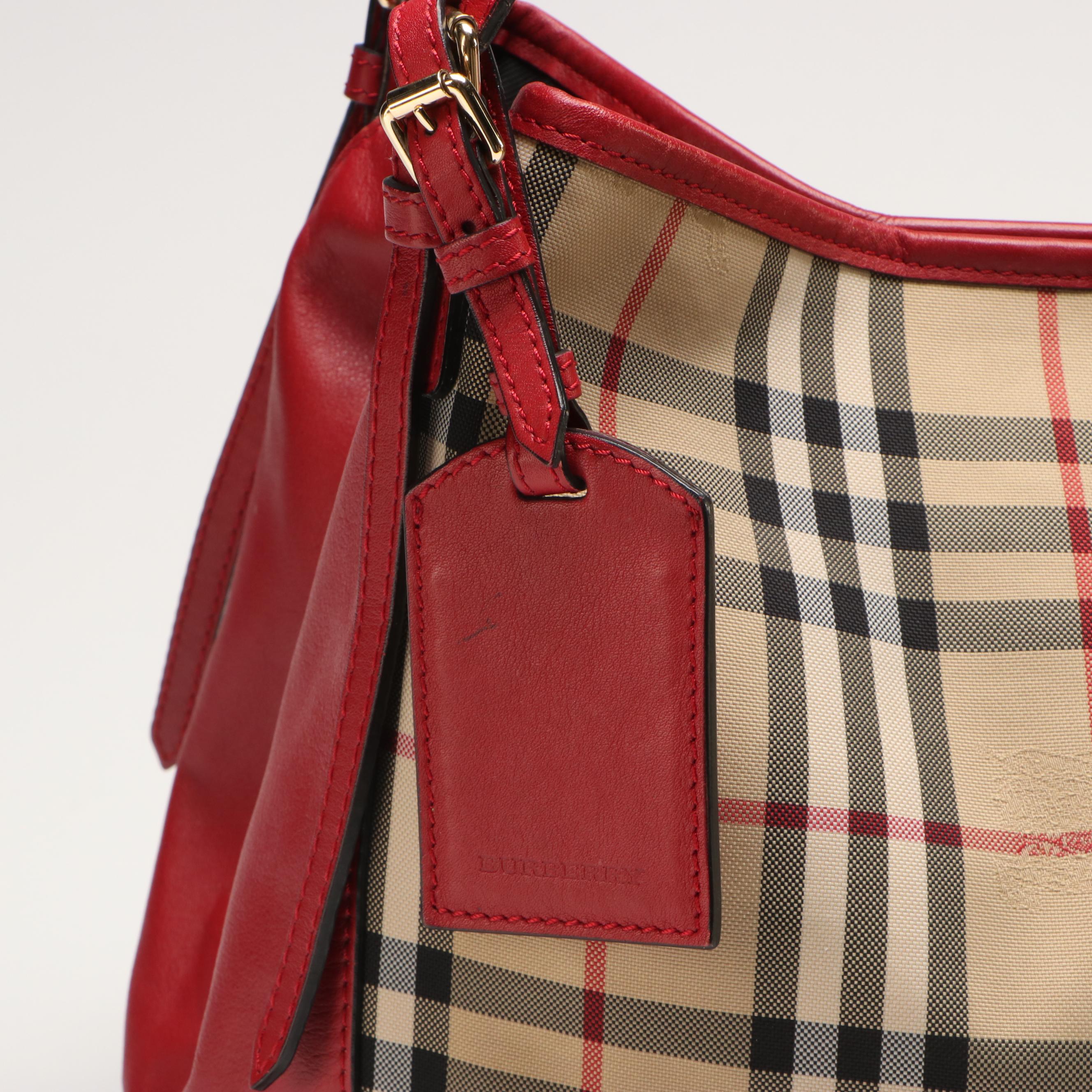 Burberry Horseferry Coated Canvas and Red Leather Totebag