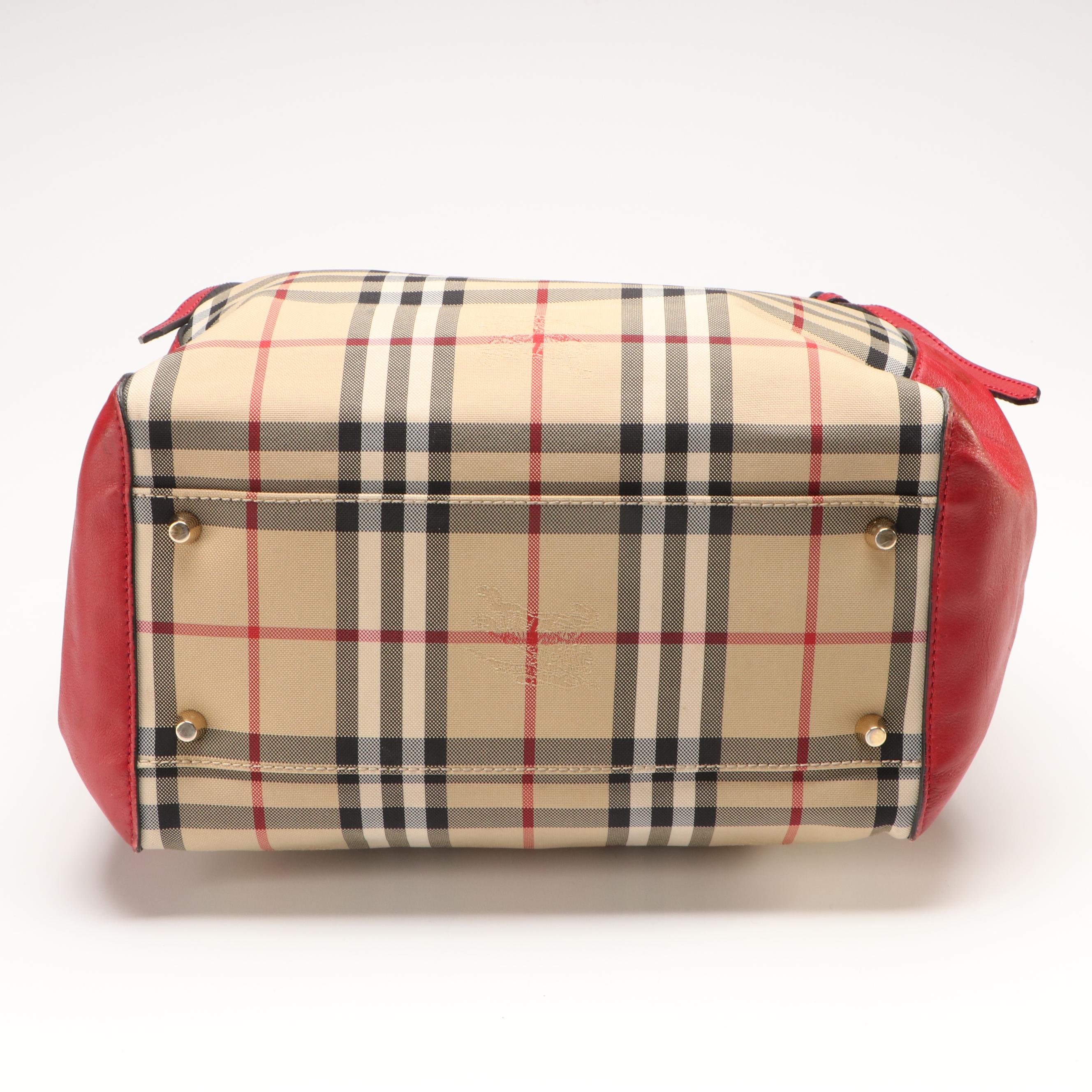 Burberry Horseferry Coated Canvas and Red Leather Totebag