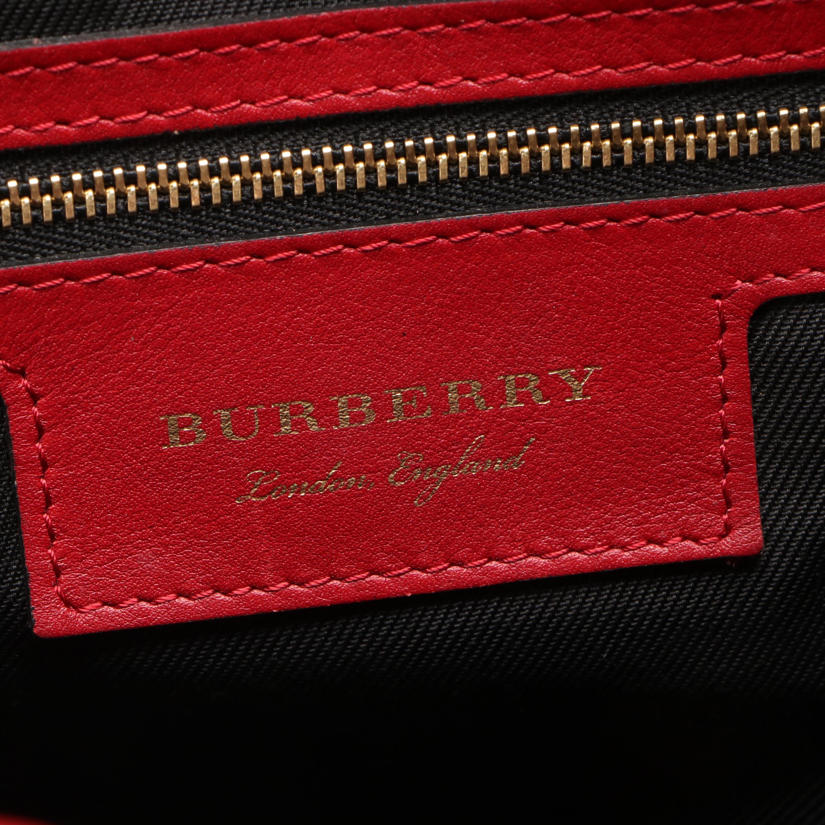 Burberry Horseferry Coated Canvas and Red Leather Totebag
