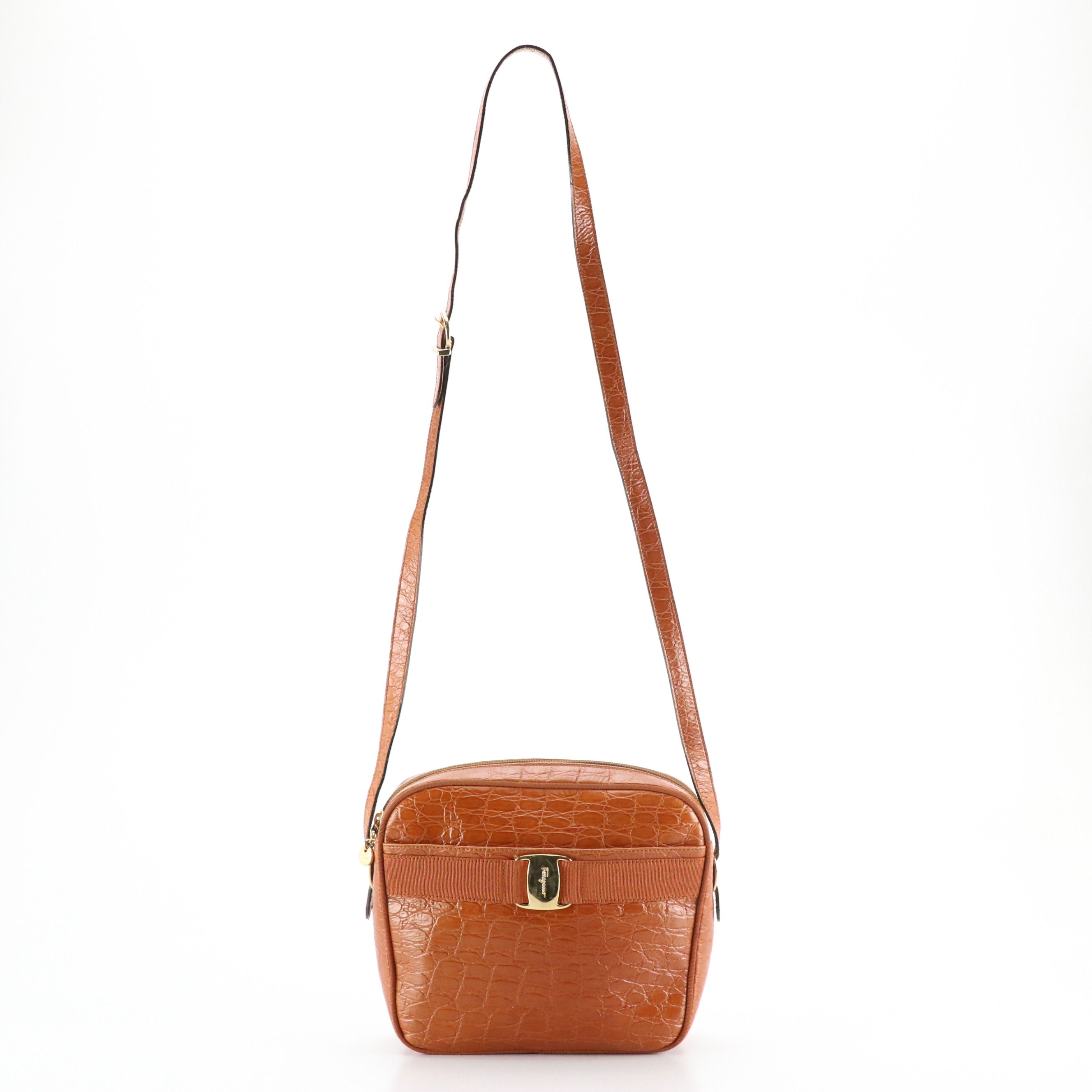 Salvatore Ferragamo Vara Camera Bag in Croc Embossed Leather