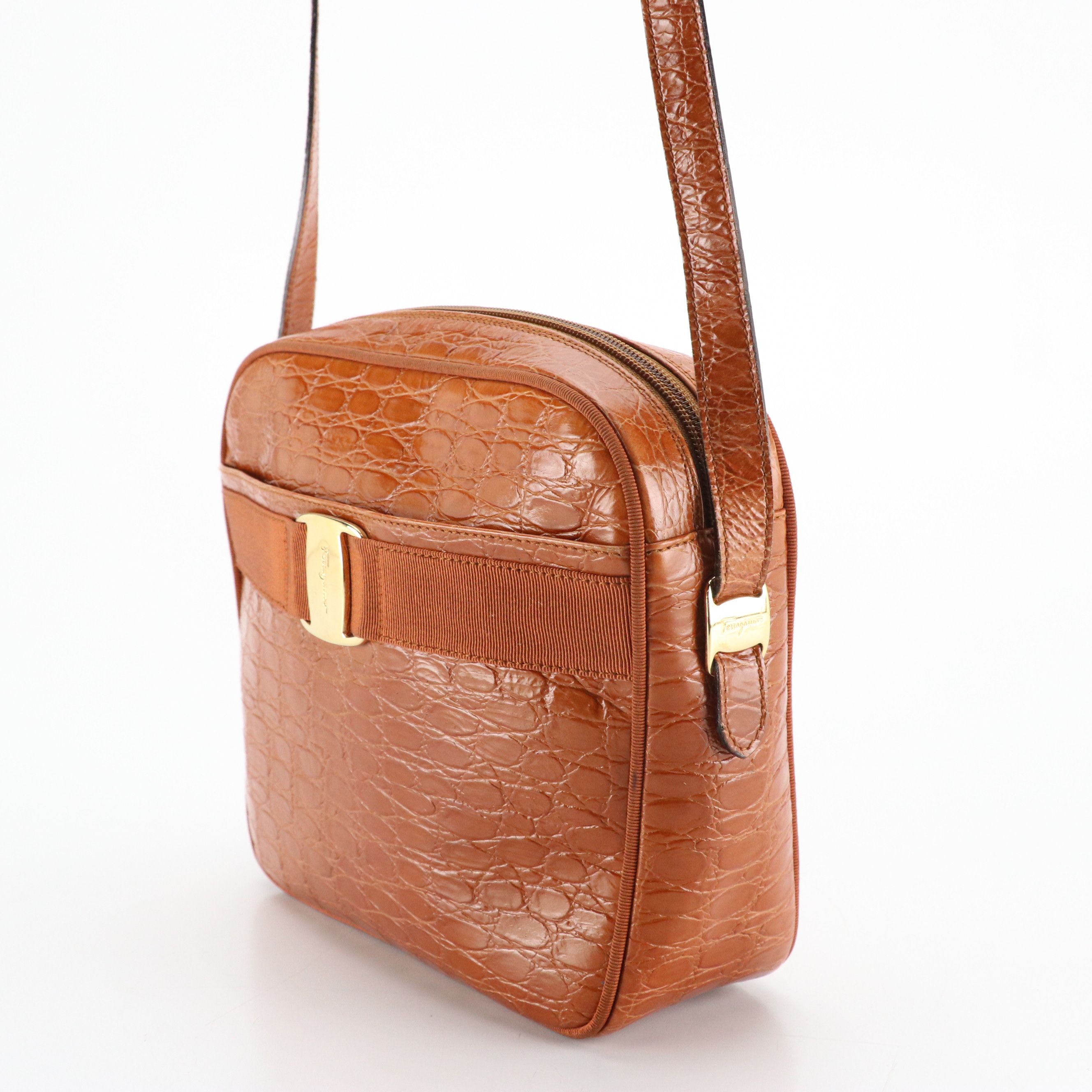 Salvatore Ferragamo Vara Camera Bag in Croc Embossed Leather