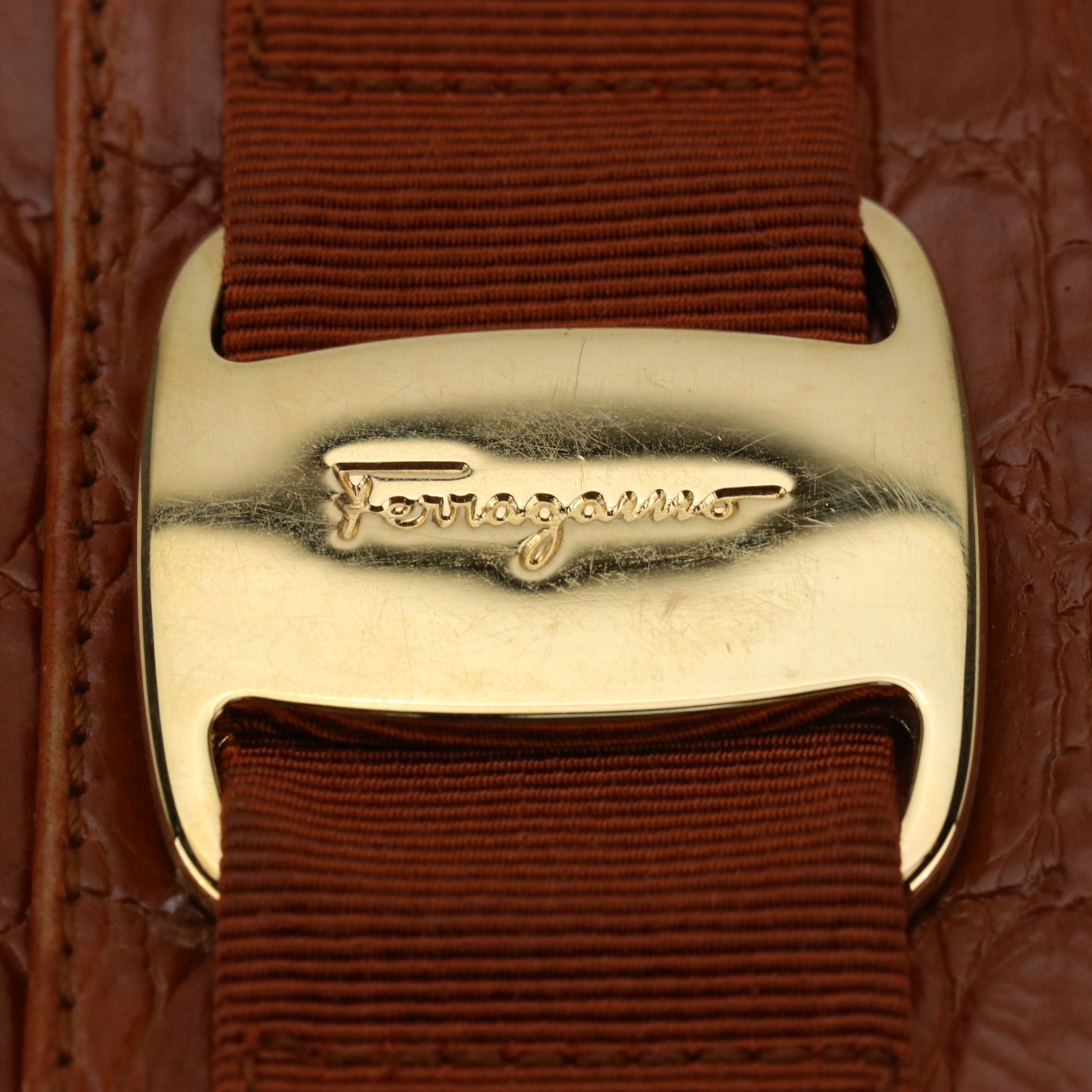 Salvatore Ferragamo Vara Camera Bag in Croc Embossed Leather