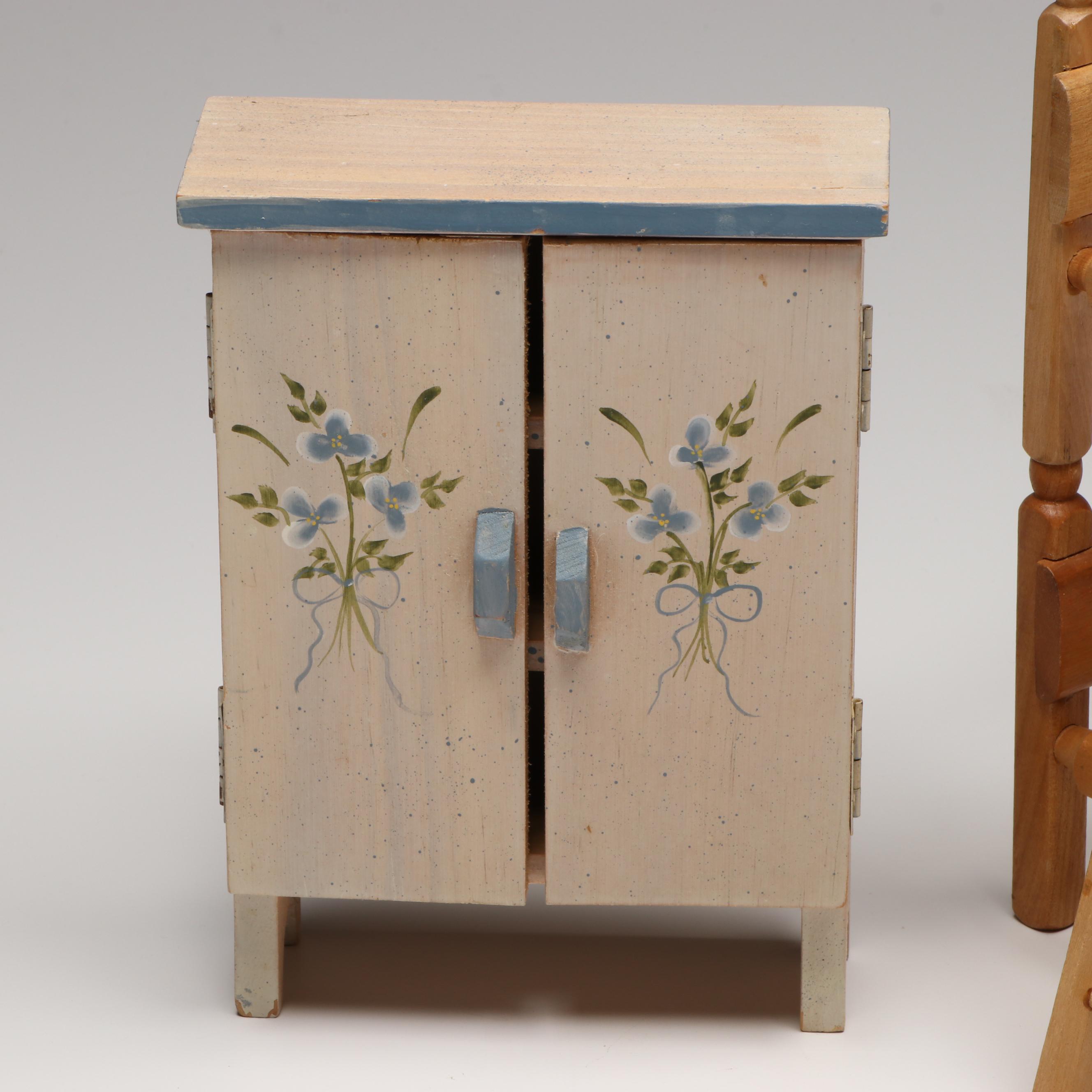 Strombecker Wooden Bunk Bed with Baby Dolls and More Vintage Doll Furniture