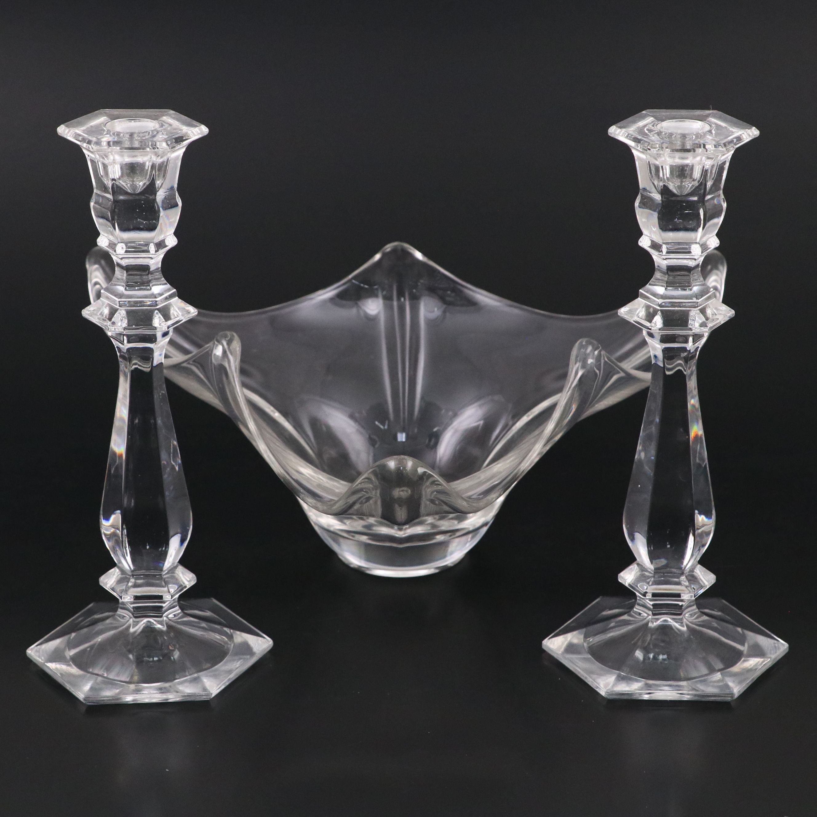 Imperial Estate Crystal Candlesticks with Three-Point Crystal Bowl