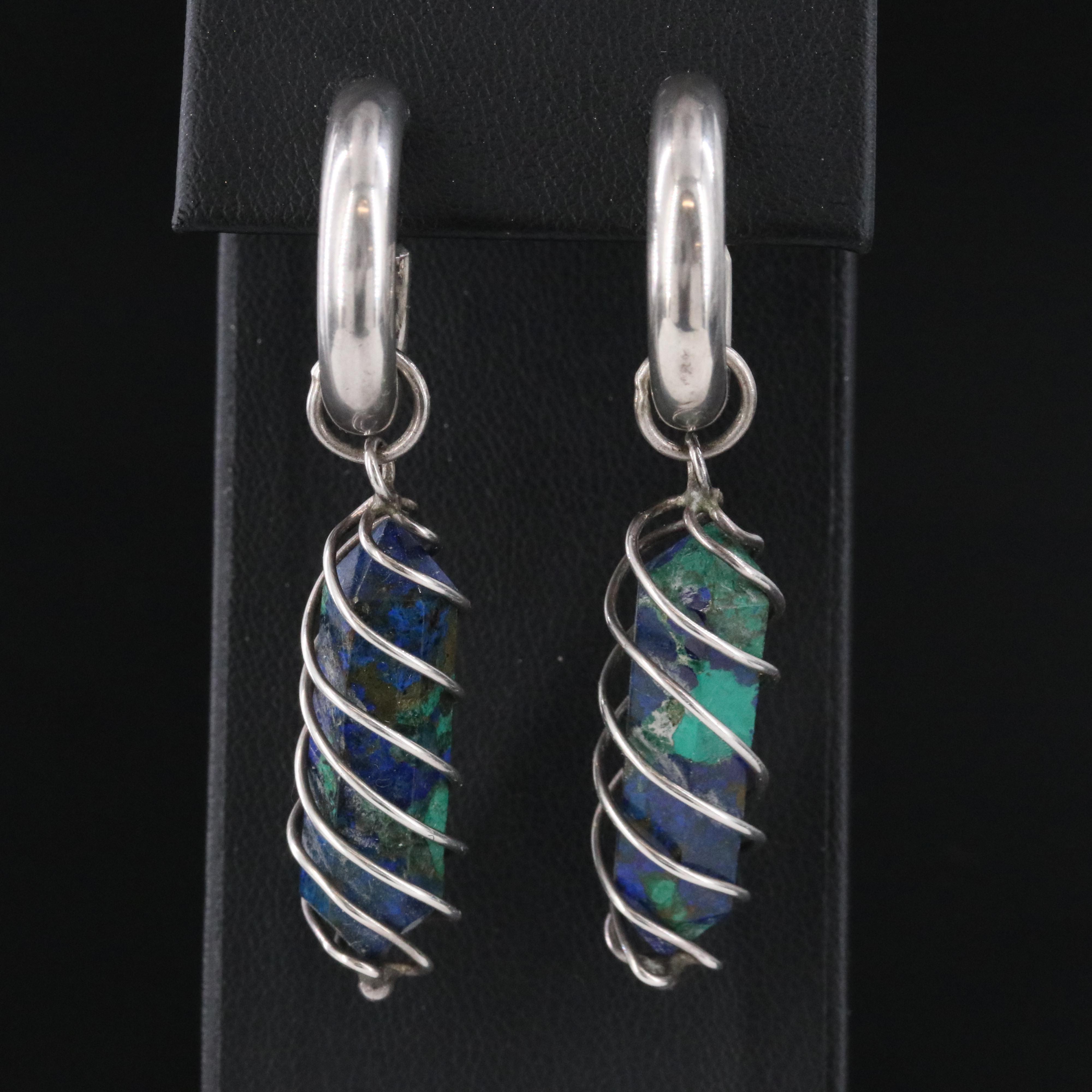 Sterling Hoops with Wire Wrapped Azurmalachite Drop Enhancers