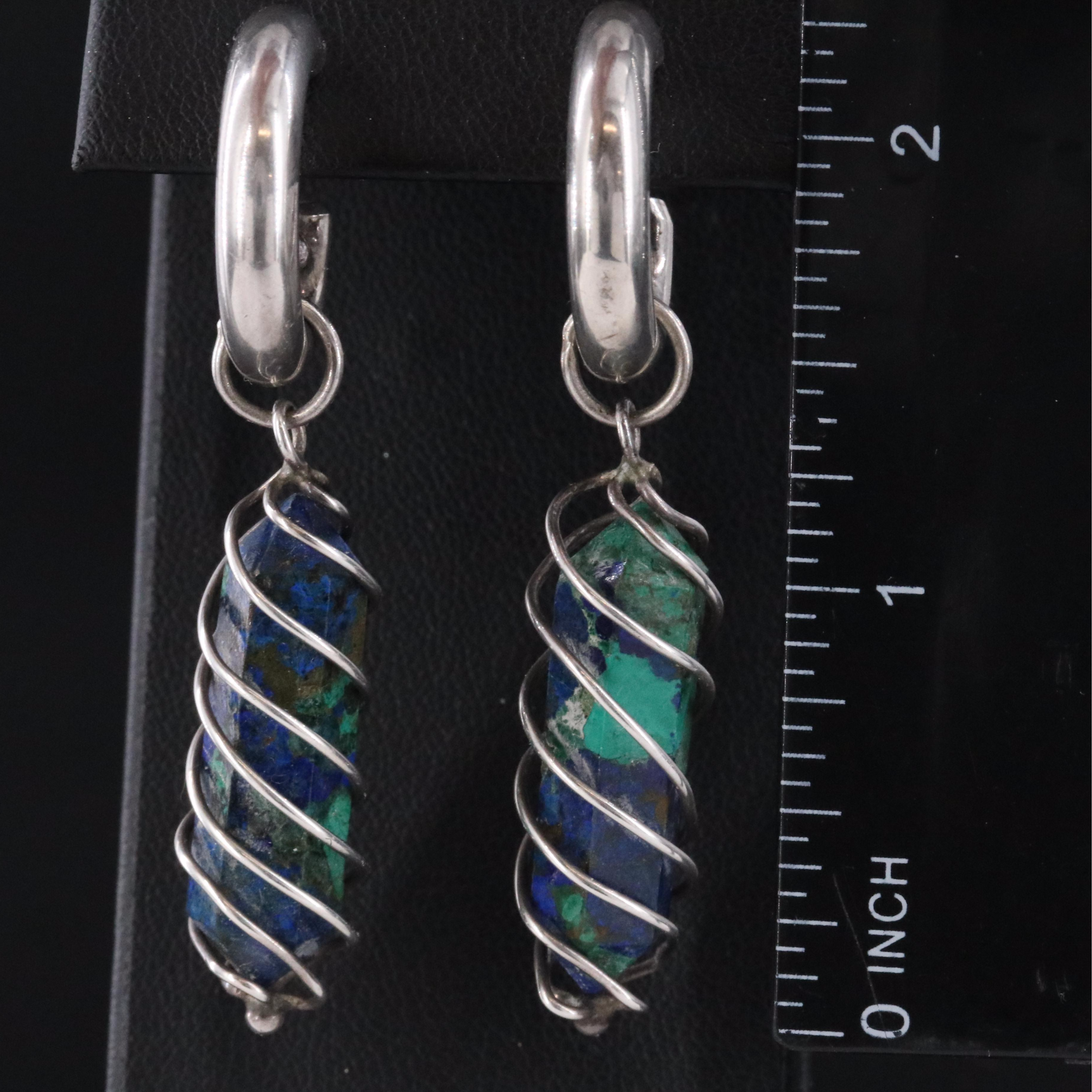 Sterling Hoops with Wire Wrapped Azurmalachite Drop Enhancers