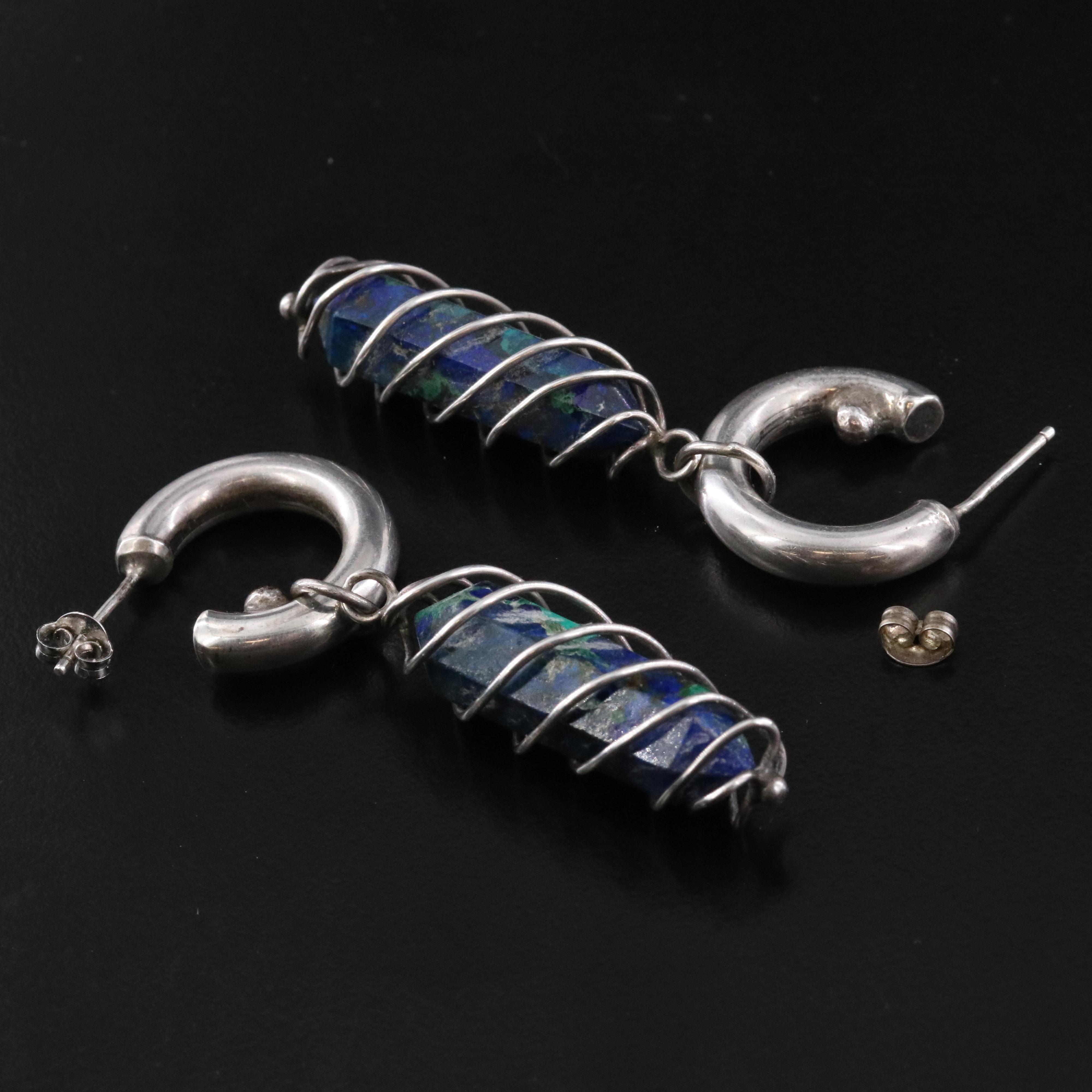 Sterling Hoops with Wire Wrapped Azurmalachite Drop Enhancers