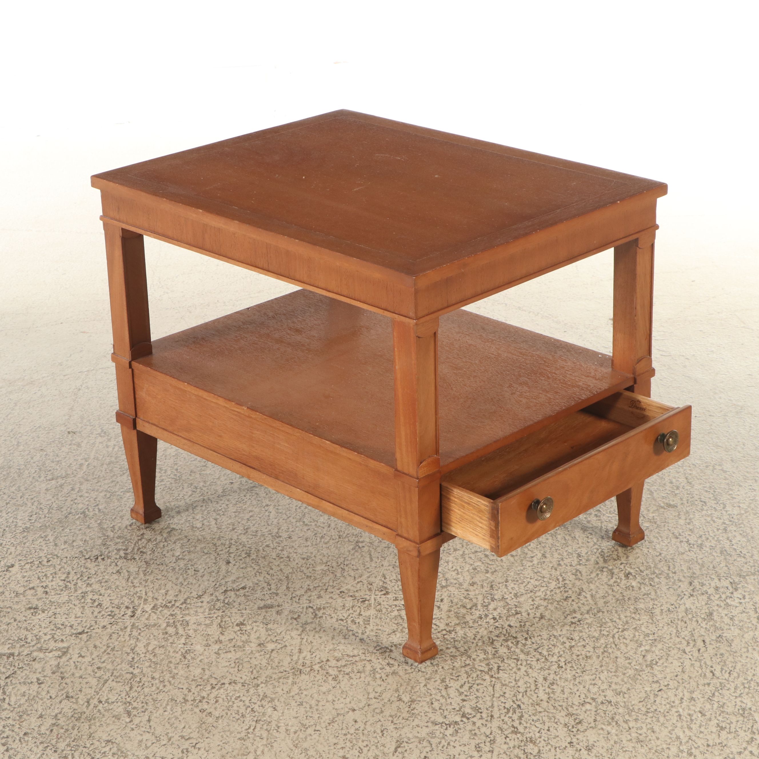 Drexel Heritage Triune Pecan Finish Two-Tier End Table, c. 1960s
