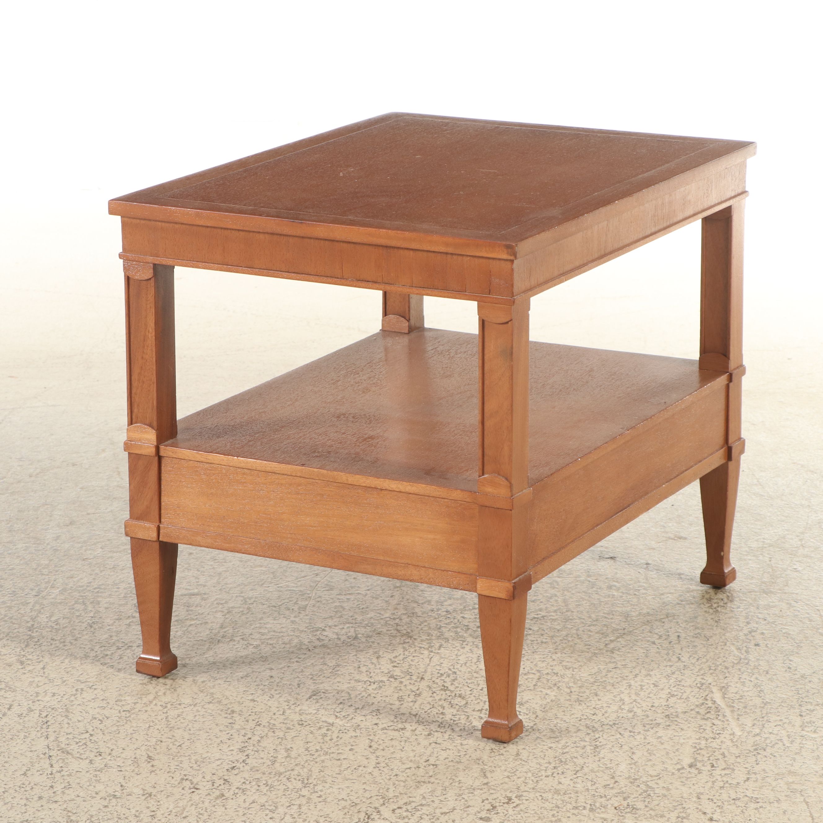 Drexel Heritage Triune Pecan Finish Two-Tier End Table, c. 1960s
