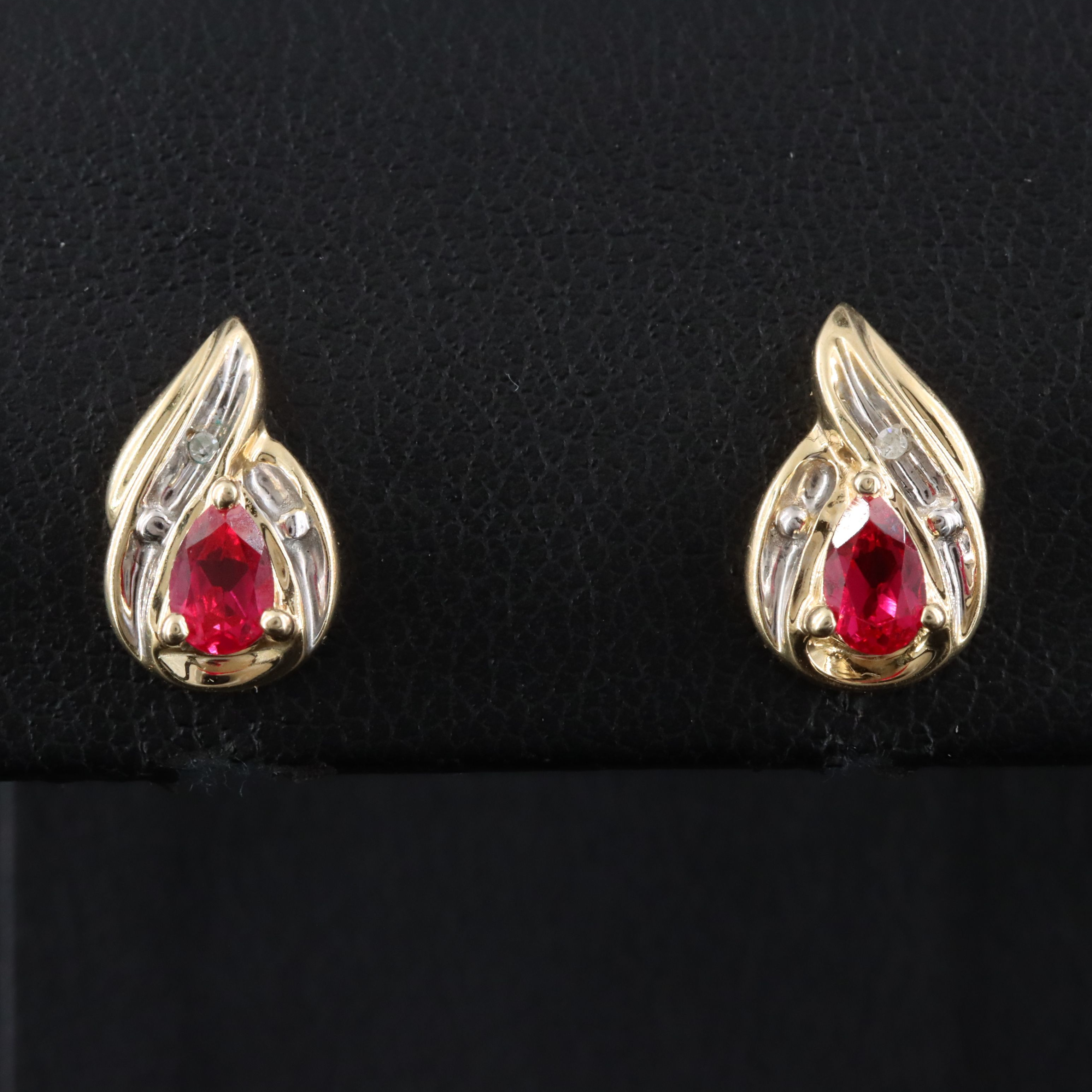 10K Ruby and Diamond Teardrop Earrings